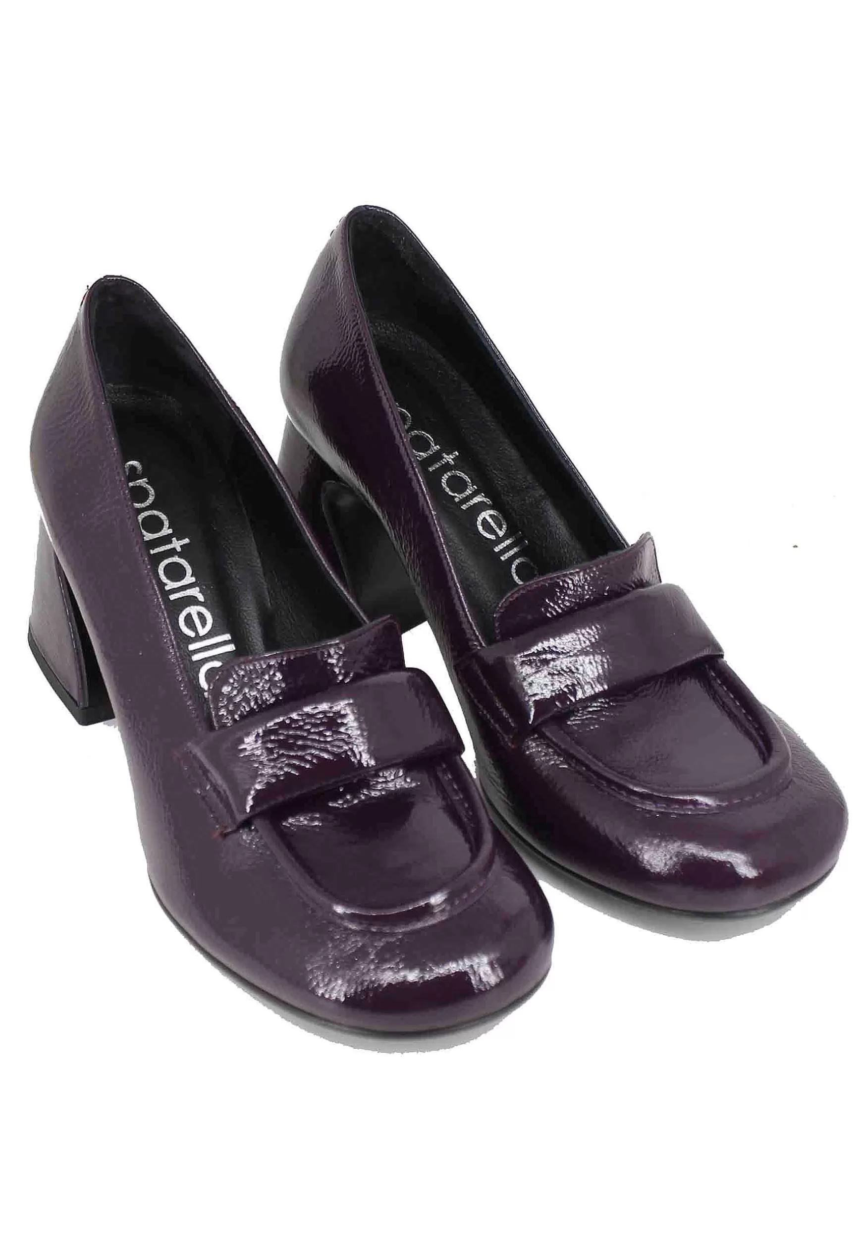 Mocassini Donna In Vernice Viola Con Tacco Alto E Punta Tonda** Best Sale