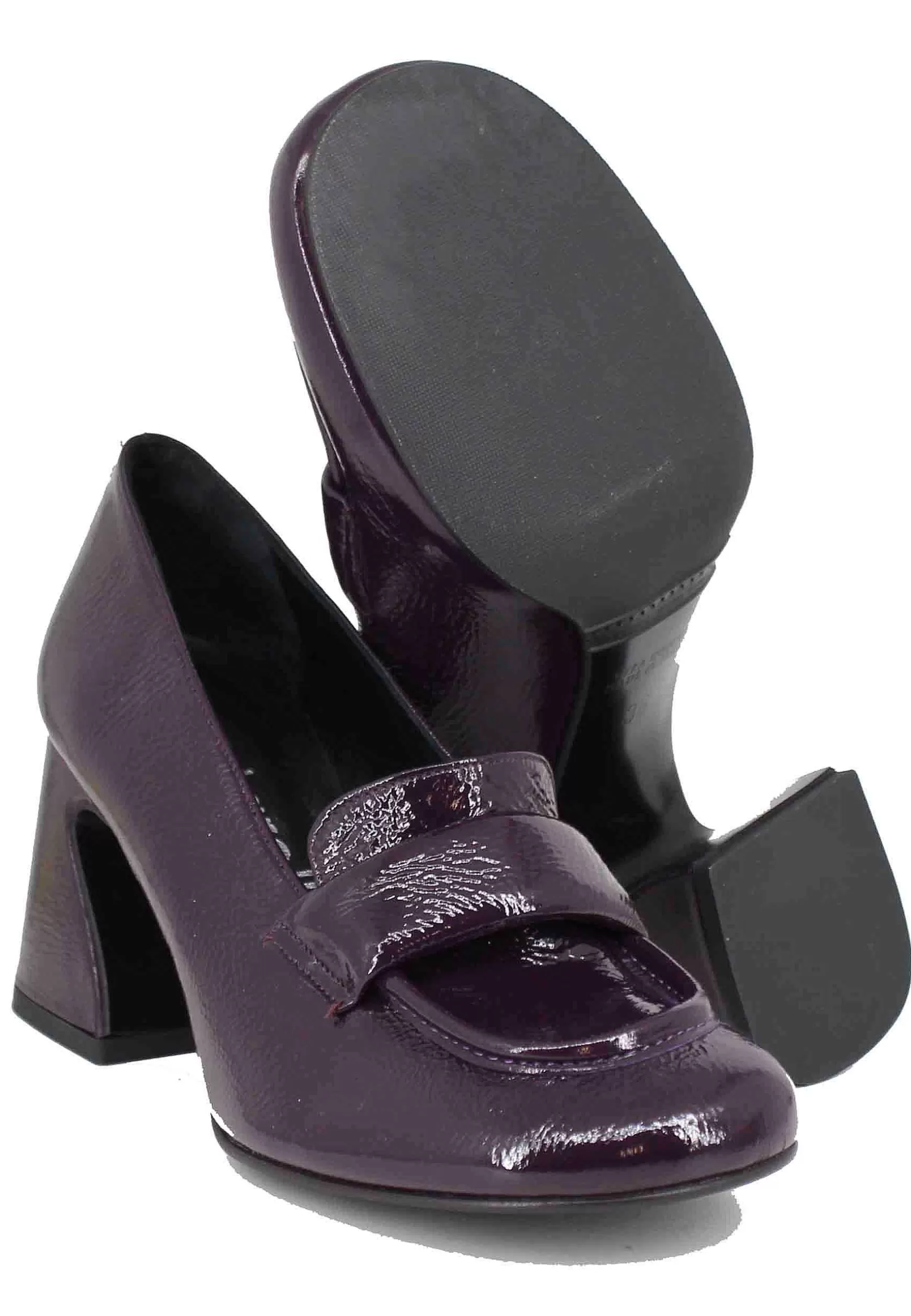 Mocassini Donna In Vernice Viola Con Tacco Alto E Punta Tonda** Best Sale