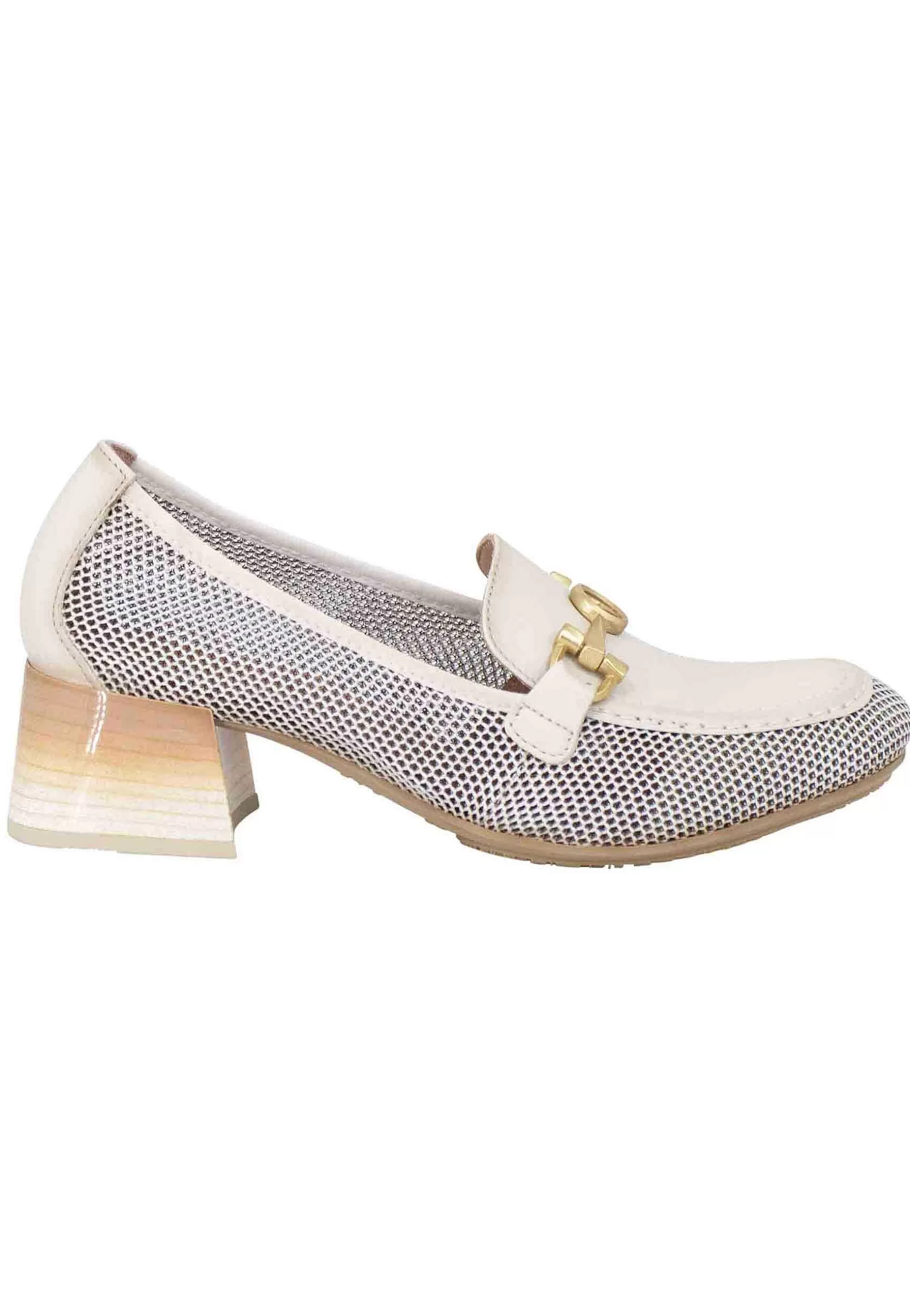 Mocassini Etna Donna In Pelle Panna E Tessuto Forato In Tinta Con Morsetto In Oro*Hispanitas Outlet