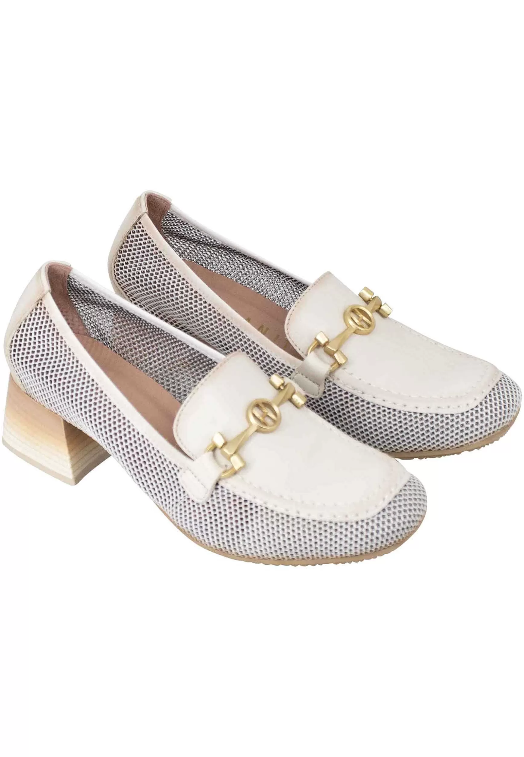 Mocassini Etna Donna In Pelle Panna E Tessuto Forato In Tinta Con Morsetto In Oro*Hispanitas Outlet