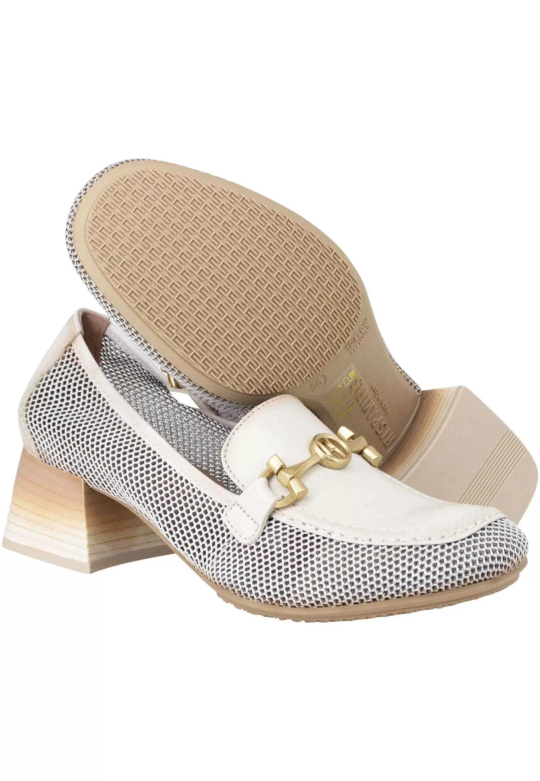 Mocassini Etna Donna In Pelle Panna E Tessuto Forato In Tinta Con Morsetto In Oro*Hispanitas Outlet