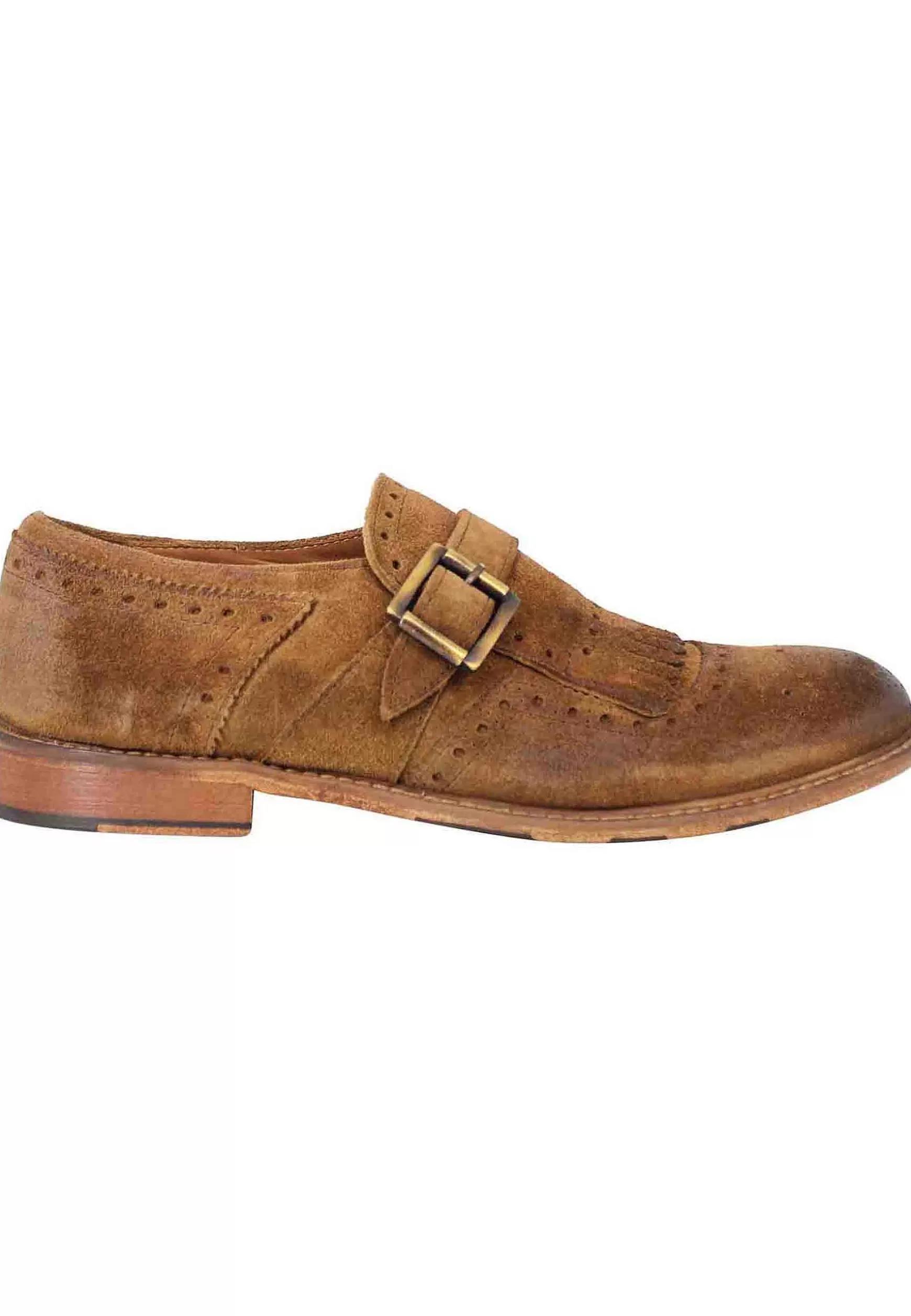 Mocassini Uomo In Camoscio Cuoio Con Fibbia Laterale E Frange** Outlet