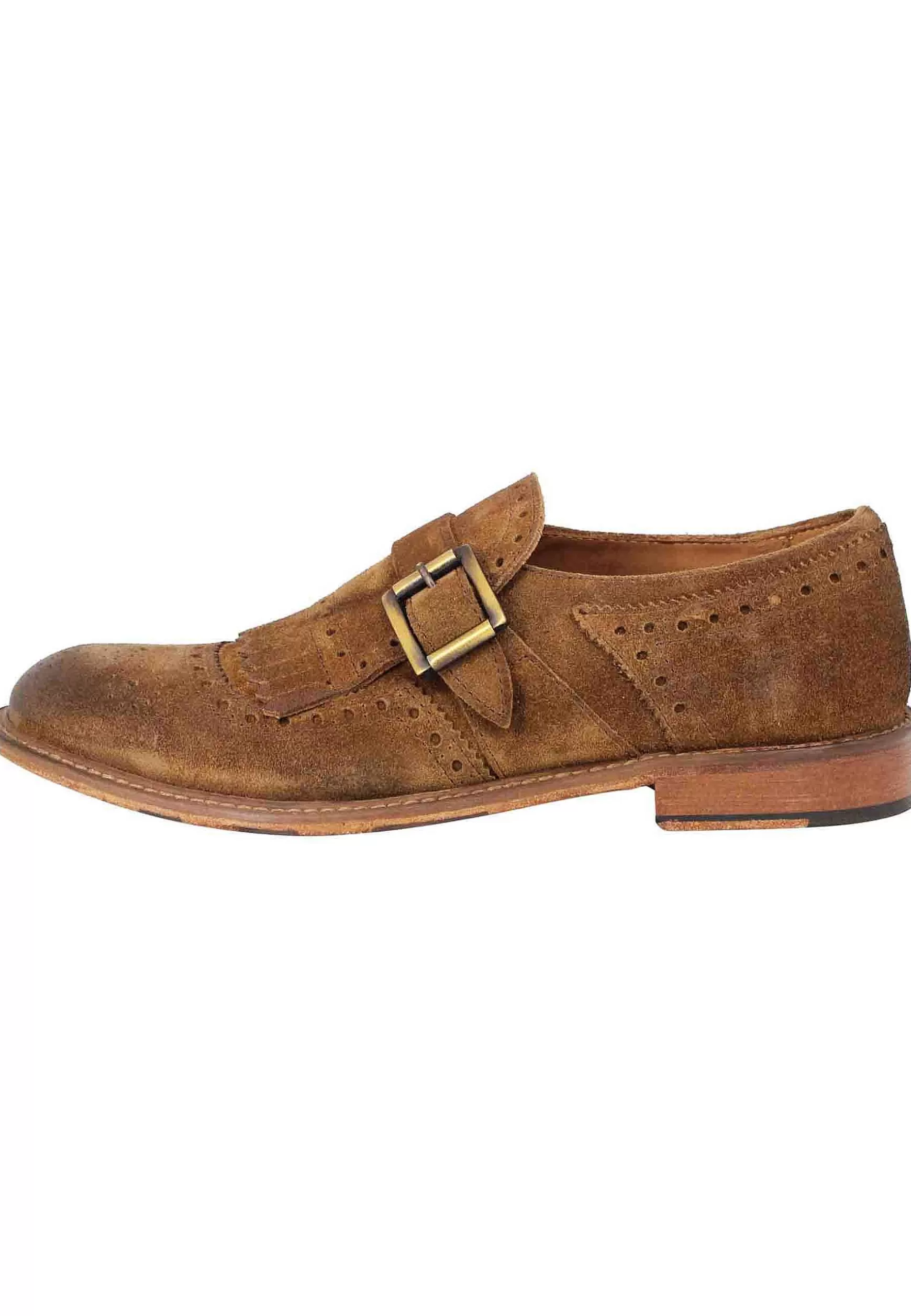 Mocassini Uomo In Camoscio Cuoio Con Fibbia Laterale E Frange** Outlet