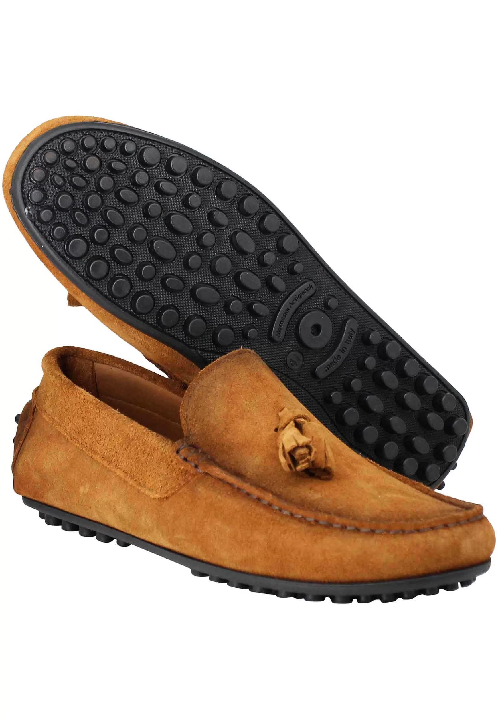 Mocassini Uomo In Camoscio Ingrassato Cuoio Con Suola In Gomma** Discount