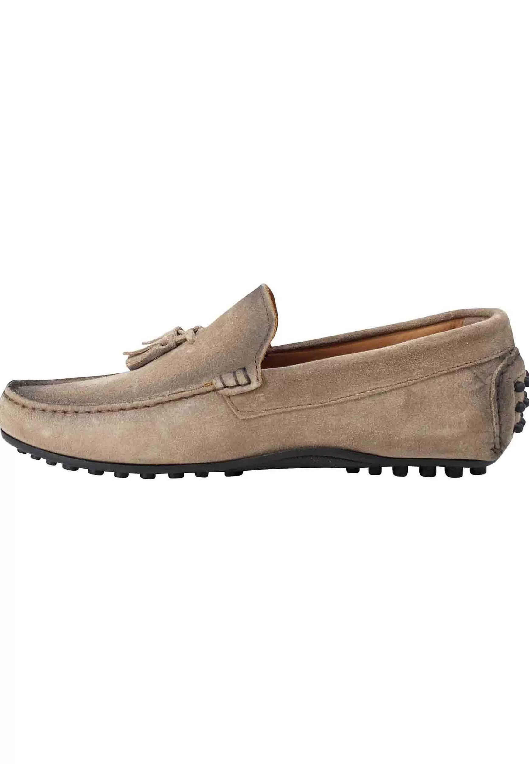 Mocassini Uomo In Camoscio Ingrassato Grigio Con Suola In Gomma** Sale