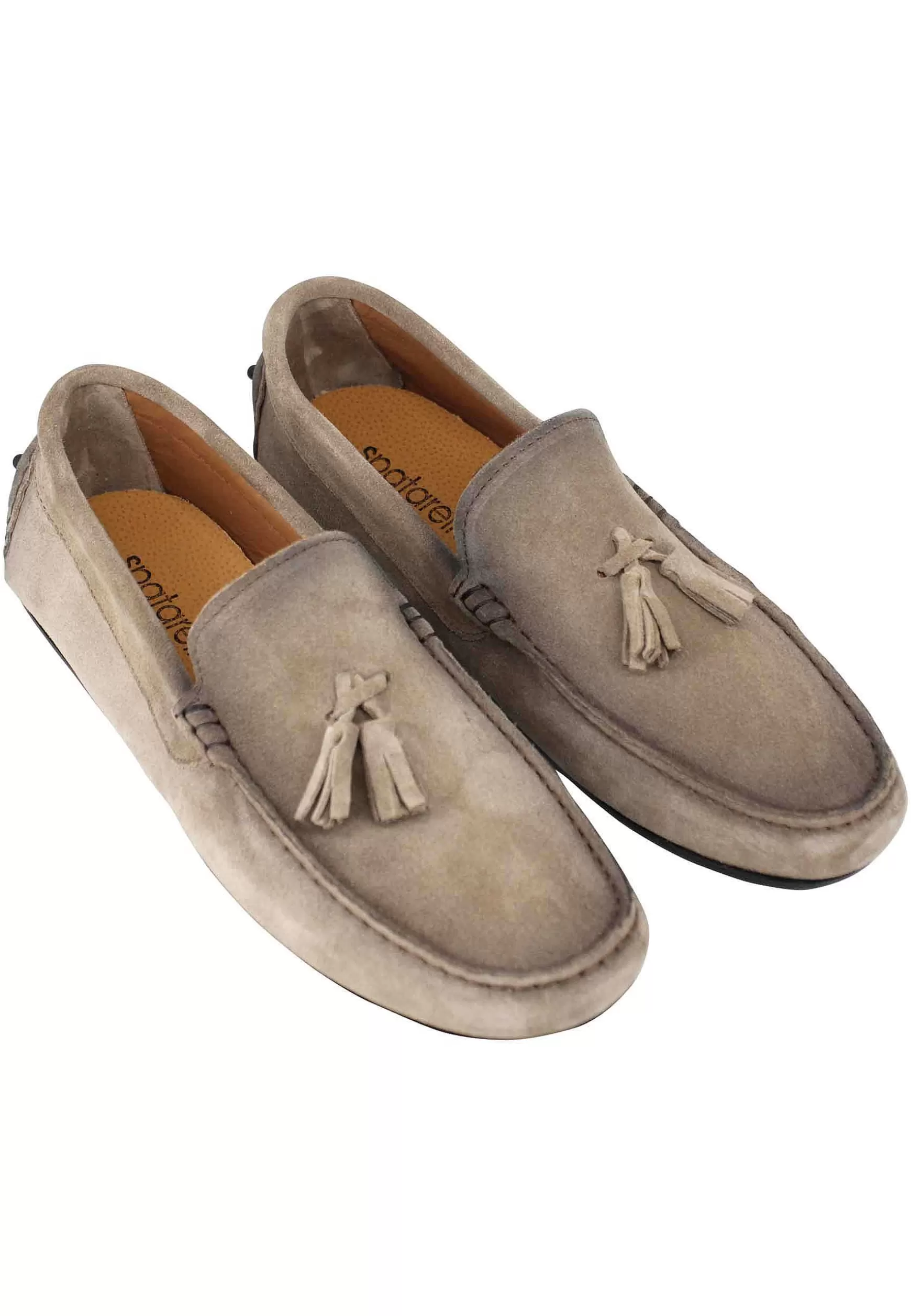 Mocassini Uomo In Camoscio Ingrassato Grigio Con Suola In Gomma** Sale