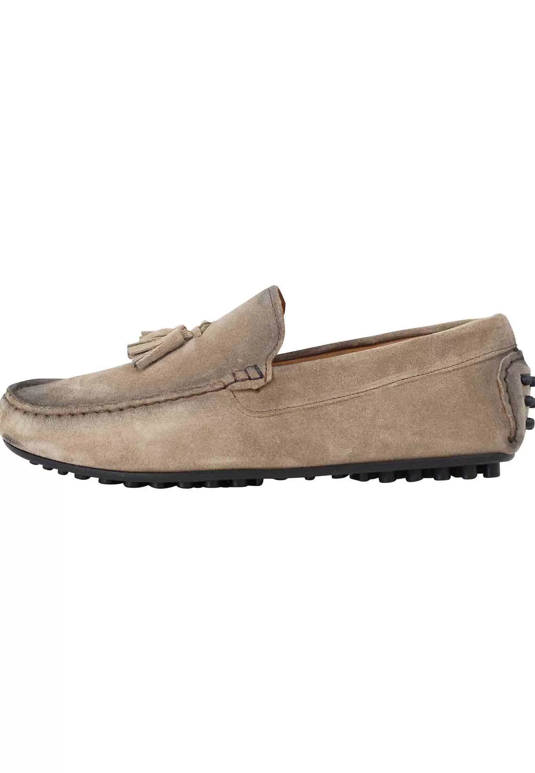 Mocassini Uomo In Camoscio Ingrassato Grigio Con Suola In Gomma** Sale