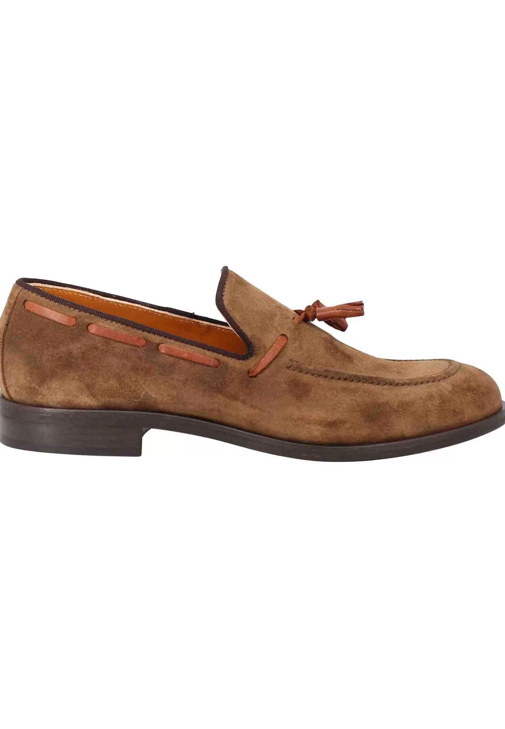 Mocassini Uomo In Camoscio Marrone Con Nappine In Pelle E Suola In Gomma** Discount