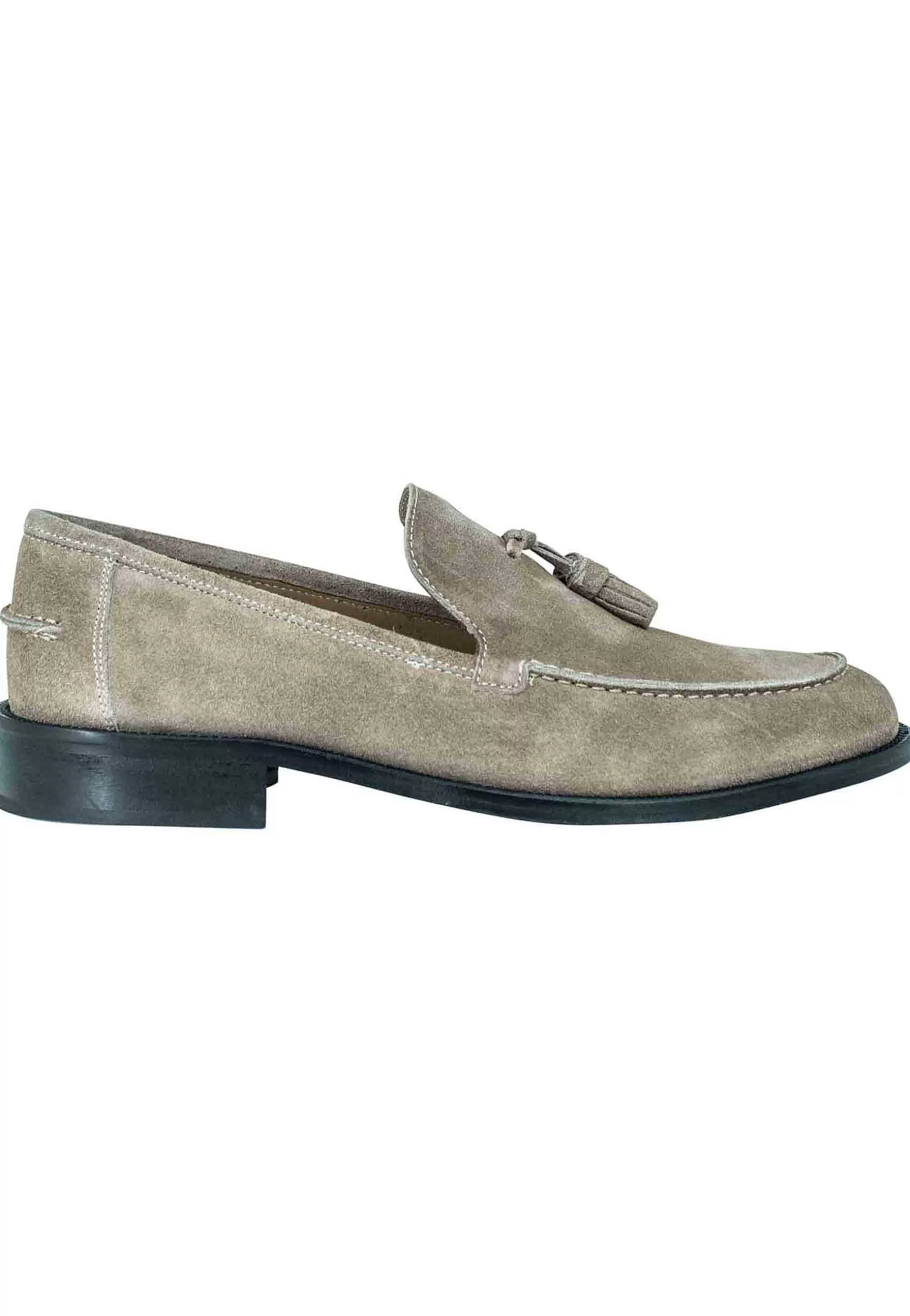 Mocassini Uomo In Camoscio Taupe Con Nappine E Suola In Cuoio Cucita*Rogal Sale