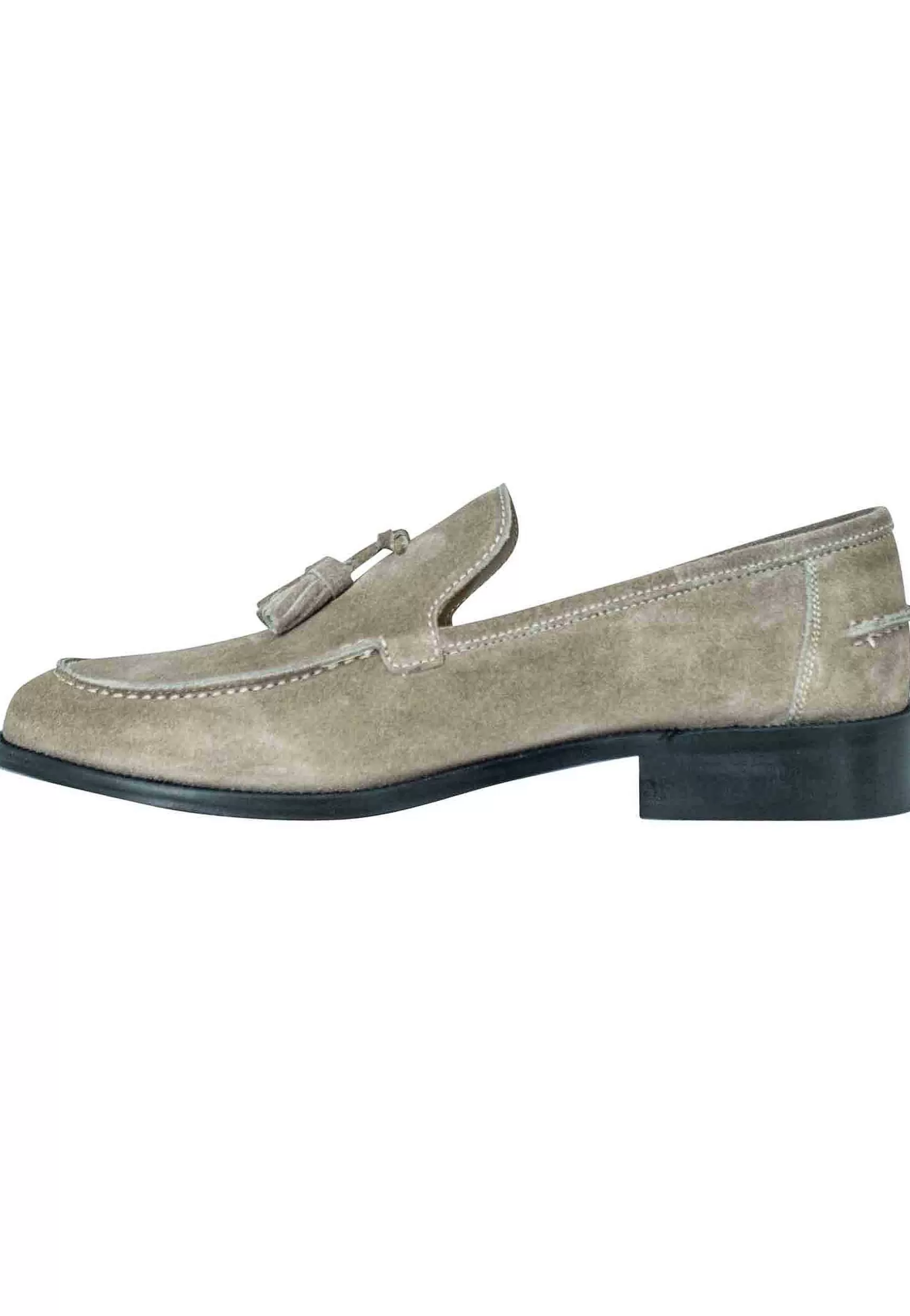 Mocassini Uomo In Camoscio Taupe Con Nappine E Suola In Cuoio Cucita*Rogal Sale