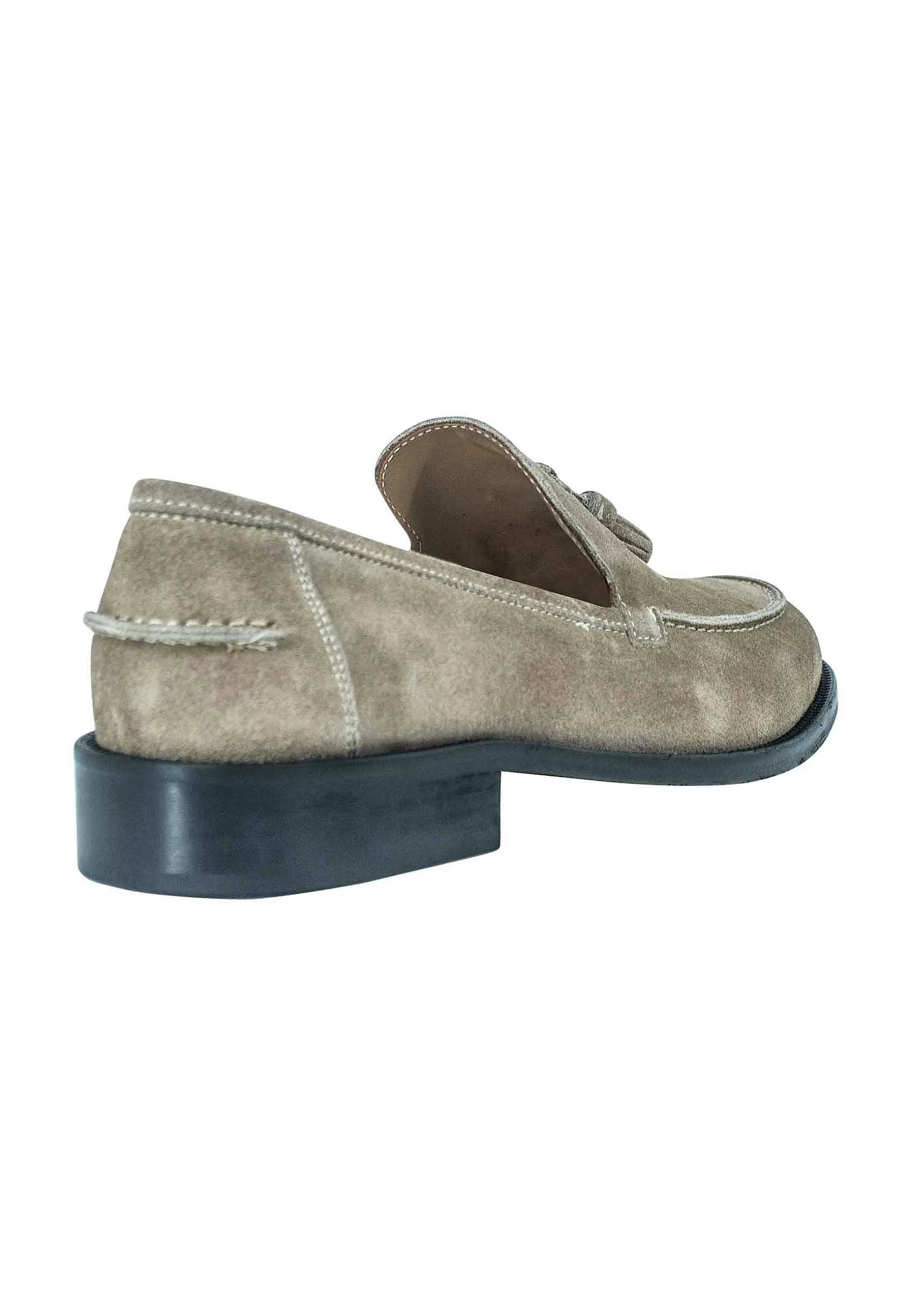 Mocassini Uomo In Camoscio Taupe Con Nappine E Suola In Cuoio Cucita*Rogal Sale