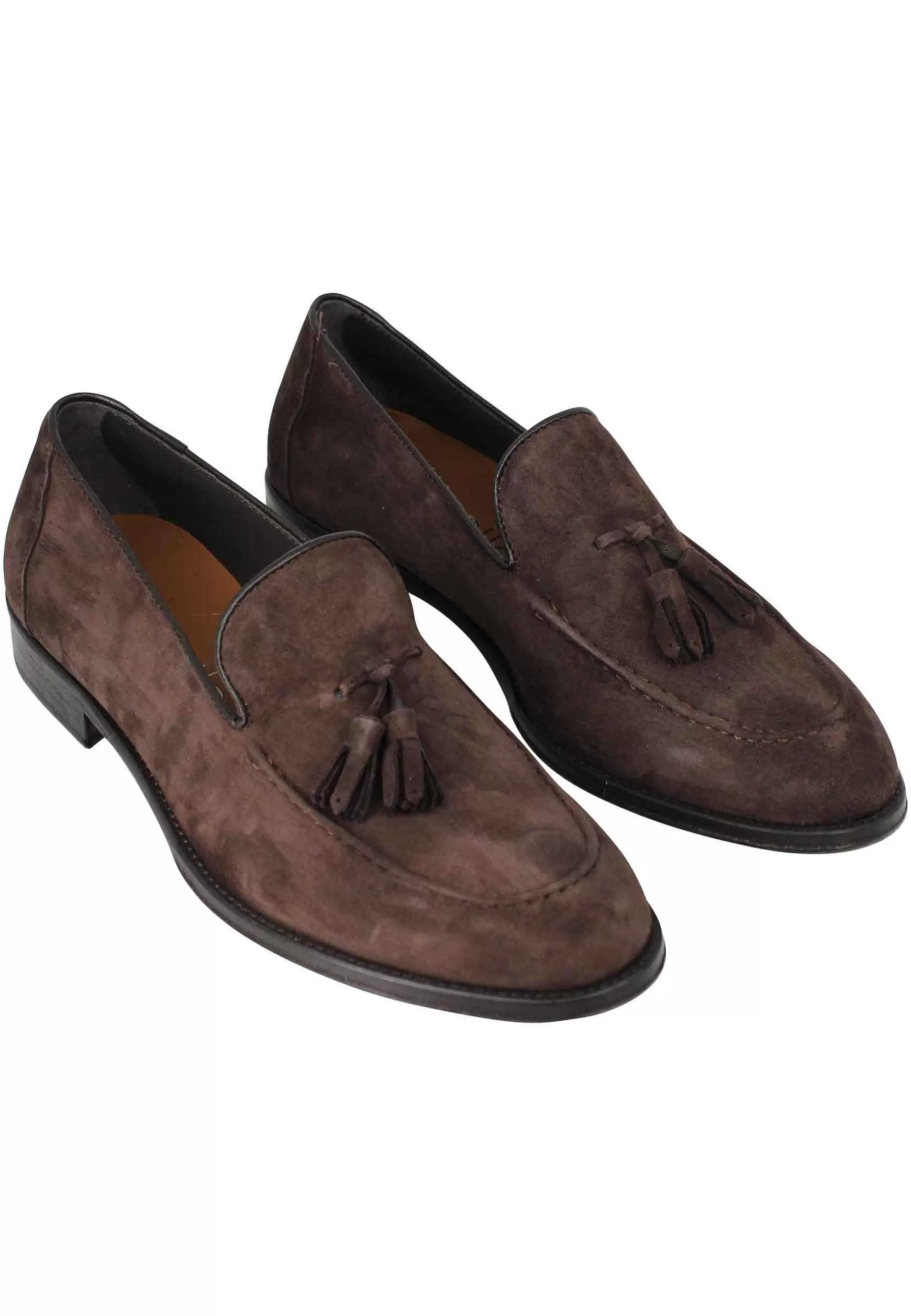 Mocassini Uomo In Camoscio Testa Di Moro Con Nappine E Suola In Cuoio Cucita** Fashion