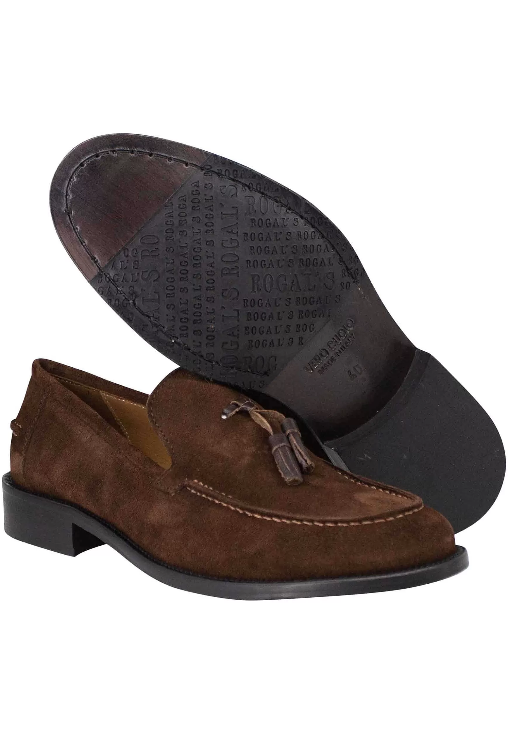Mocassini Uomo In Camoscio Testa Di Moro Con Nappine E Suola In Cuoio Cucita*Rogal Sale