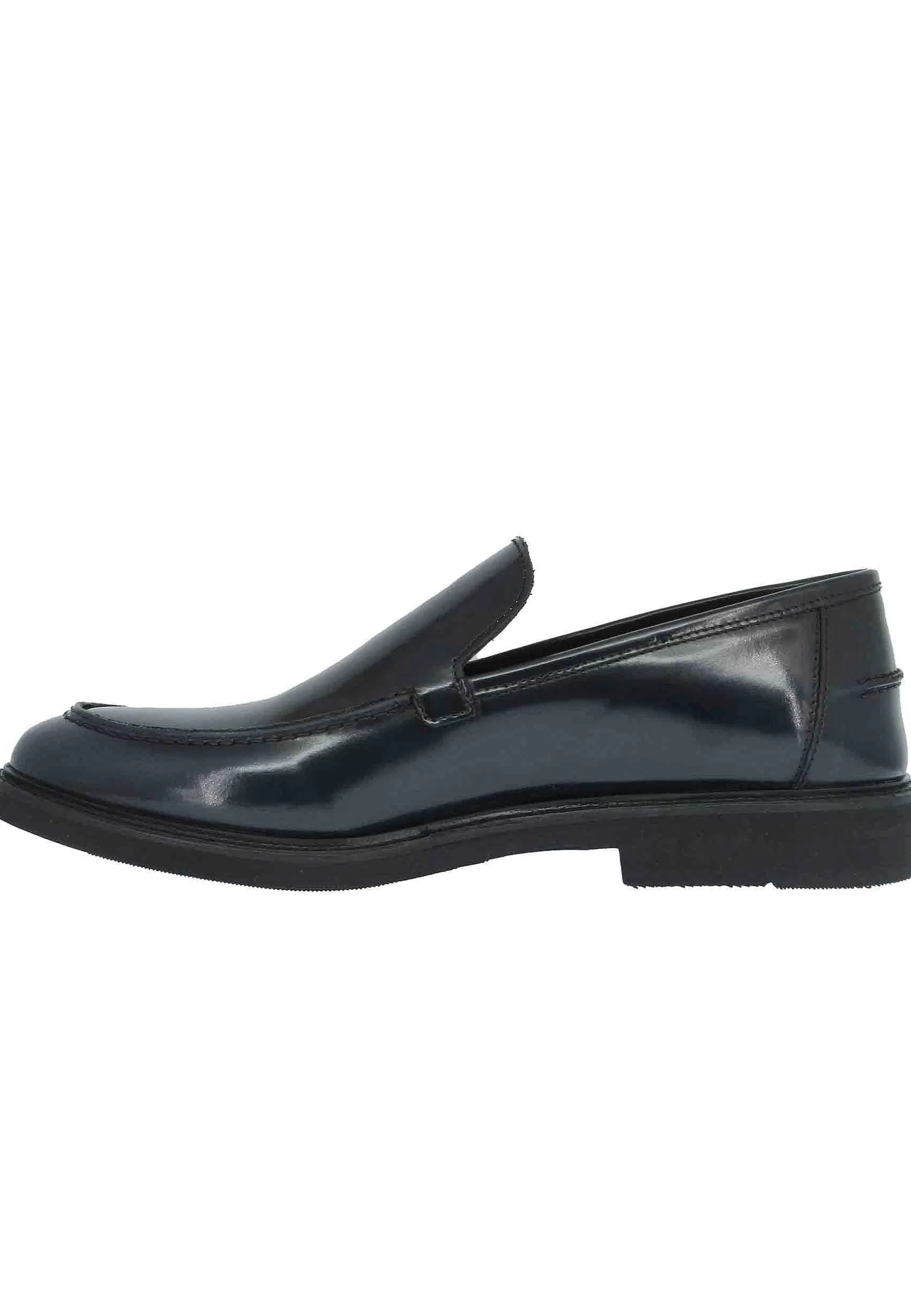 Mocassini Uomo In Pelle Blu Lucida Con Suola In Gomma Ultra Light*Rogal Outlet