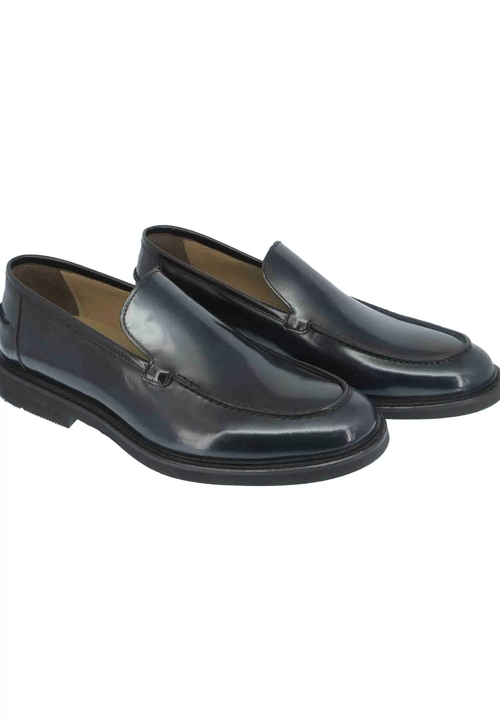Mocassini Uomo In Pelle Blu Lucida Con Suola In Gomma Ultra Light*Rogal Outlet