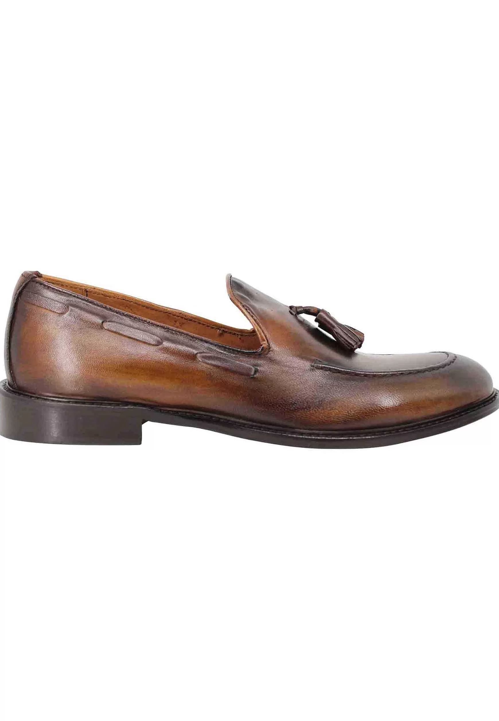 Mocassini Uomo In Pelle Cuoio Con Nappine E Suola In Cuoio** Discount