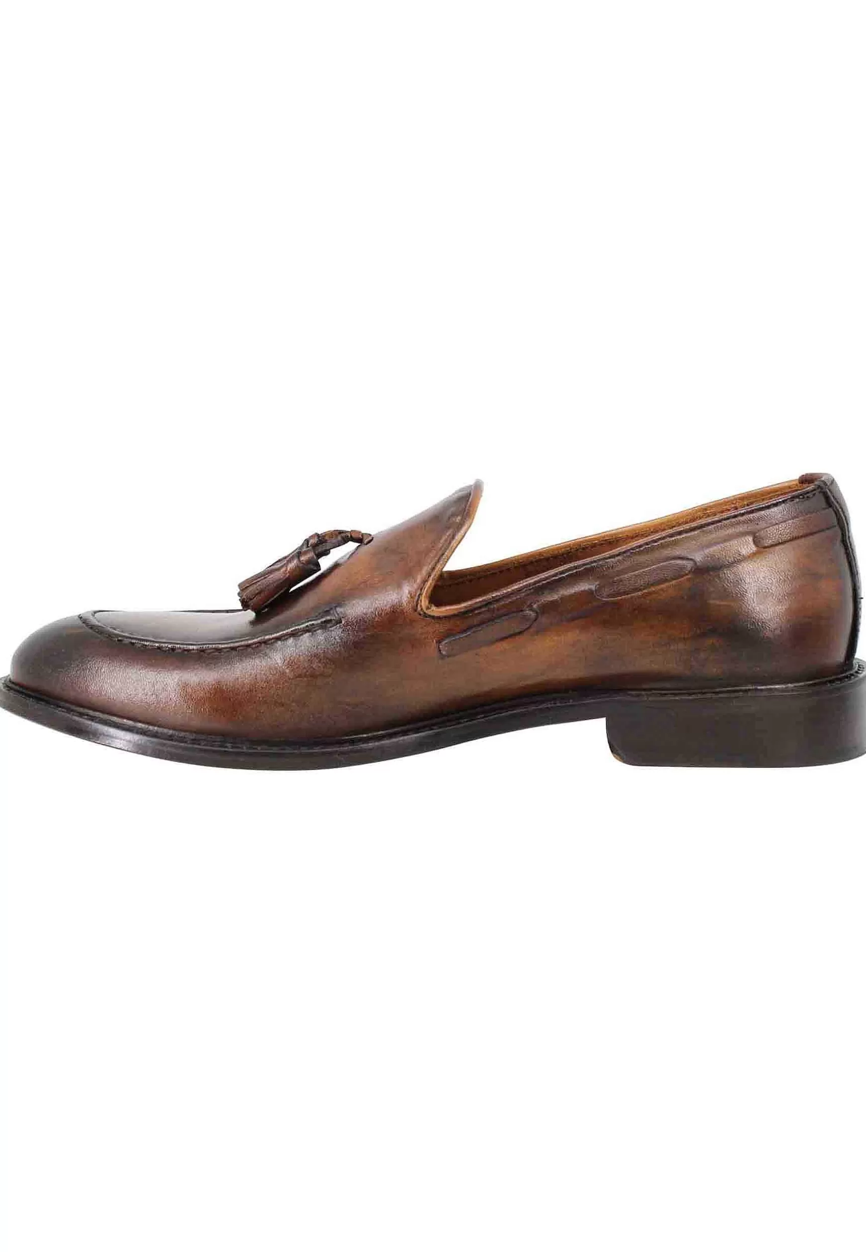 Mocassini Uomo In Pelle Cuoio Con Nappine E Suola In Cuoio** Discount