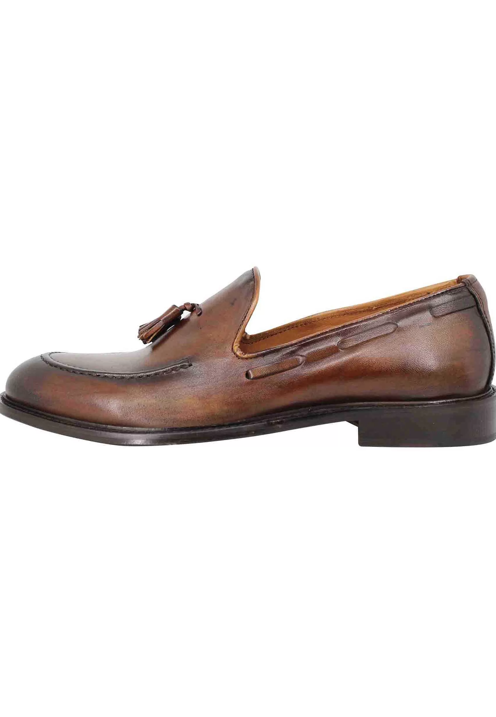 Mocassini Uomo In Pelle Cuoio Con Nappine E Suola In Cuoio** Discount