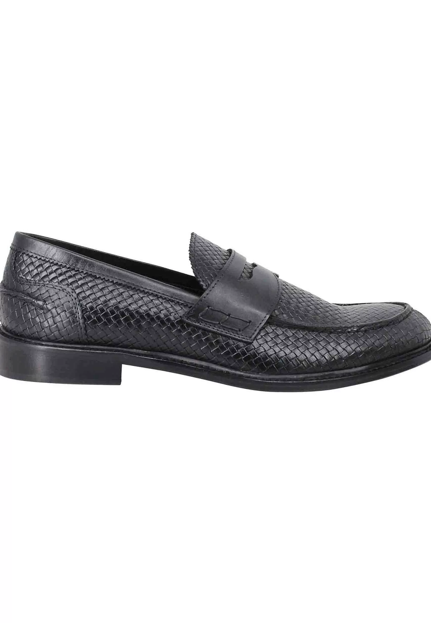Mocassini Uomo In Pelle Intrecciata Nera Con Suola In Cuoio Cucita** Flash Sale
