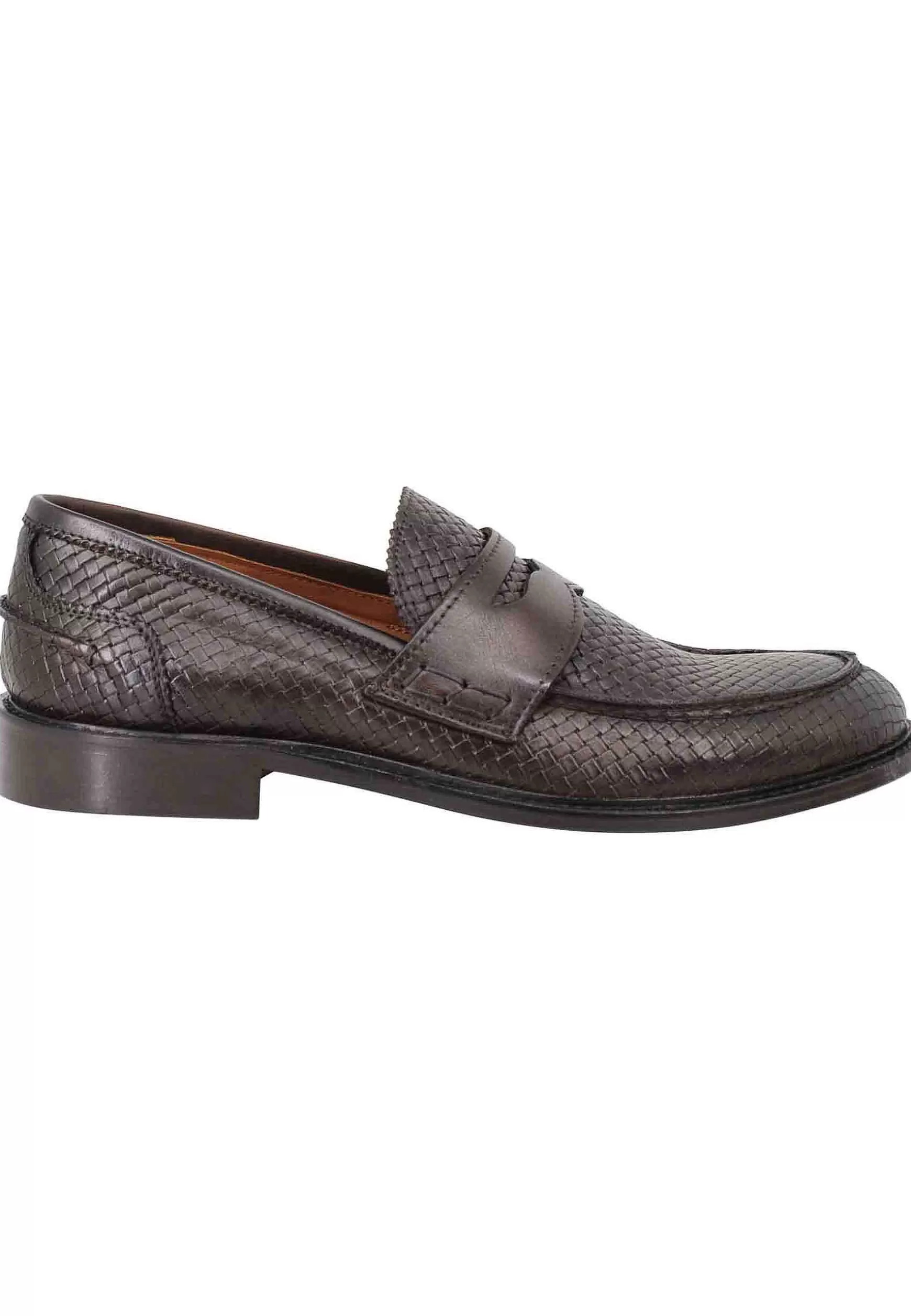 Mocassini Uomo In Pelle Intrecciata Testa Di Moro Con Suola In Cuoio Cucita** Discount