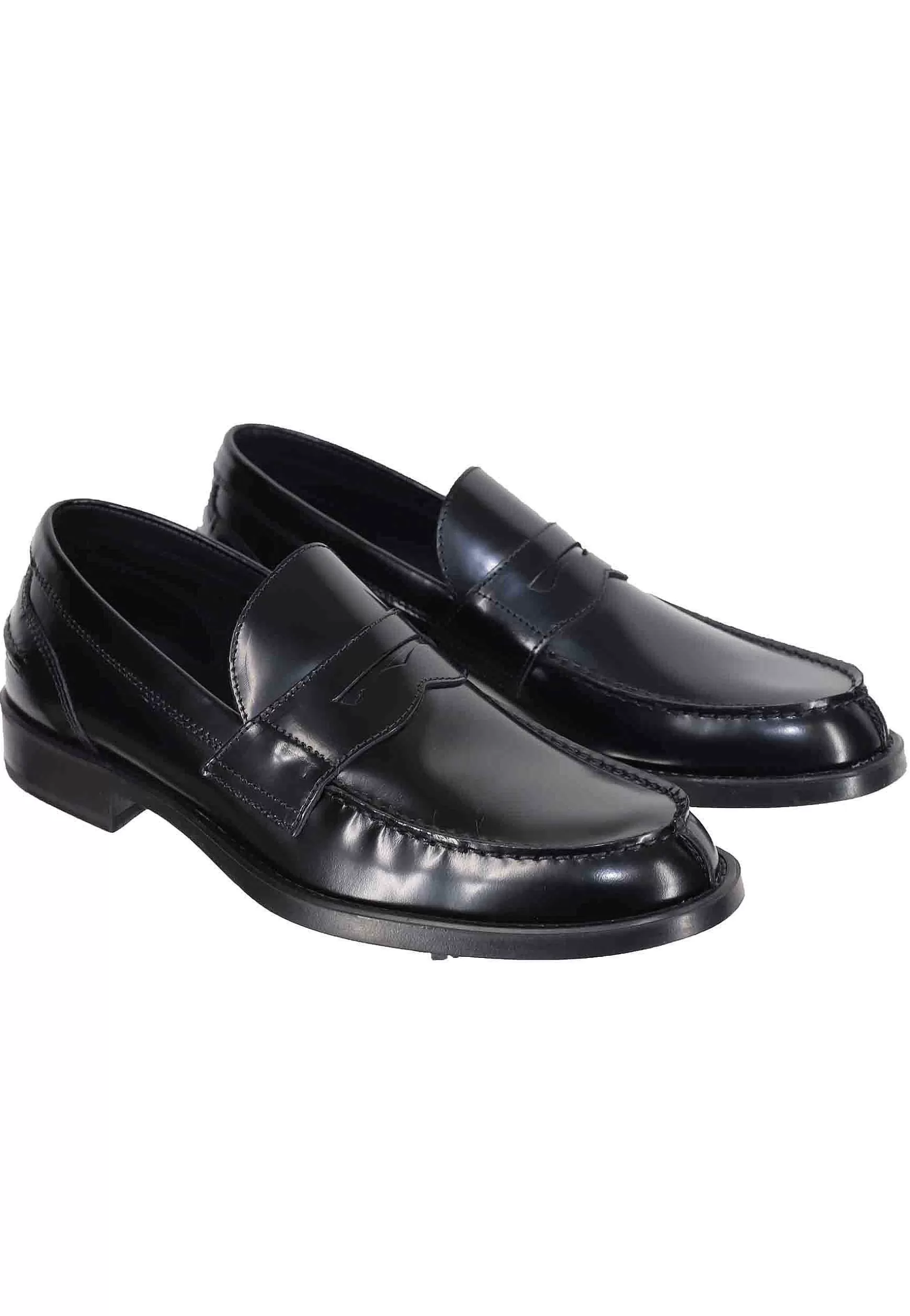 Mocassini Uomo In Pelle Lucida Nera Con Suola In Gomma Leggera*Antica Cuoieria Store