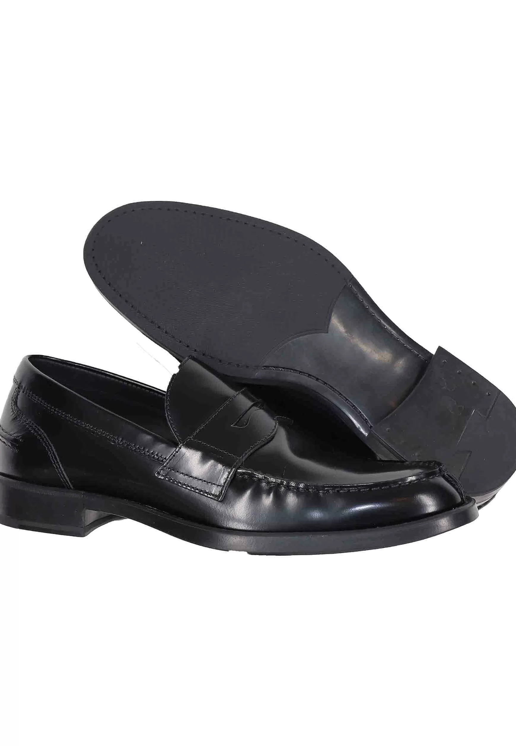 Mocassini Uomo In Pelle Lucida Nera Con Suola In Gomma Leggera*Antica Cuoieria Store