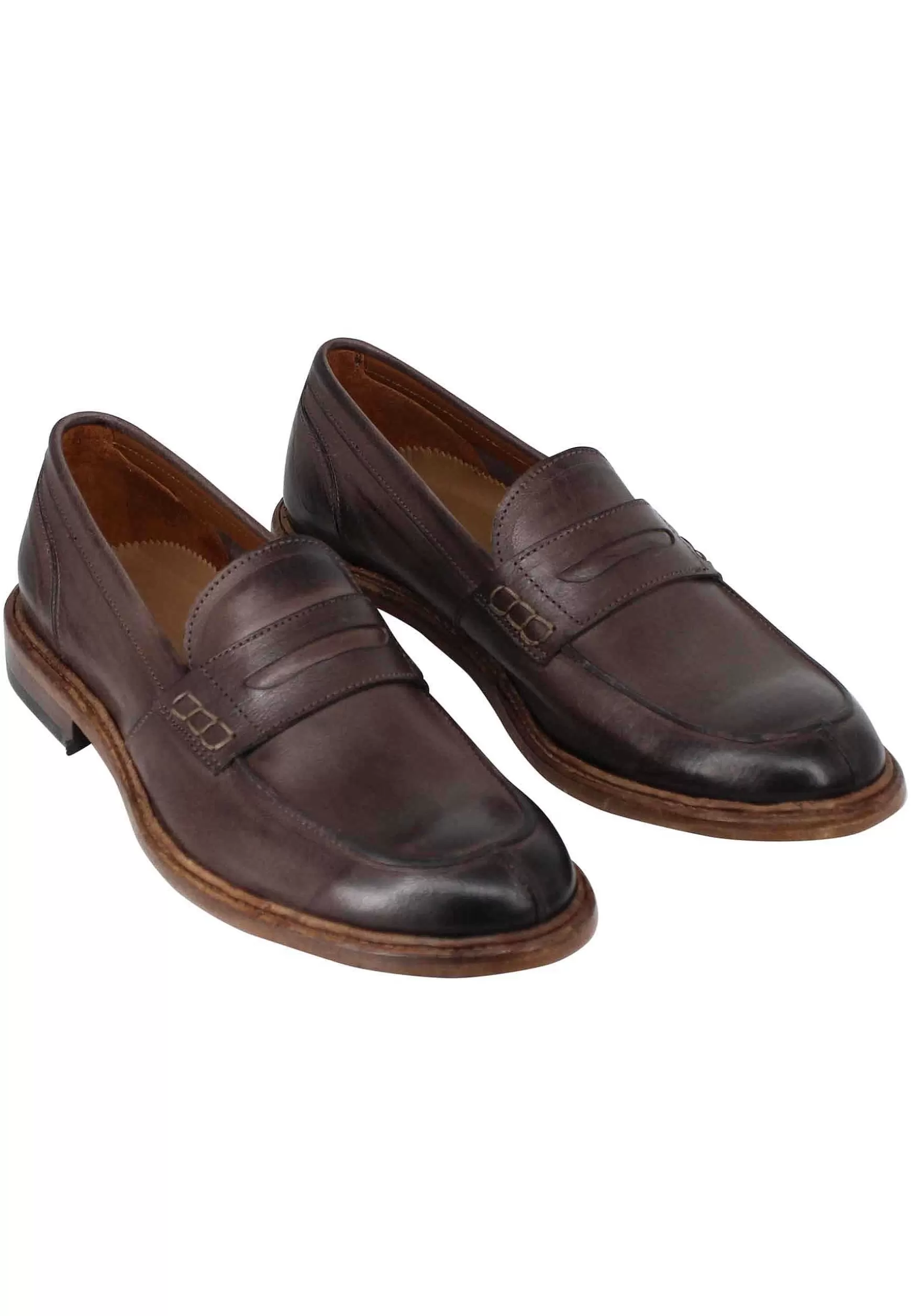 Mocassini Uomo In Pelle Marrone Con Bendina E Suola In Cuoio Cucita** Store