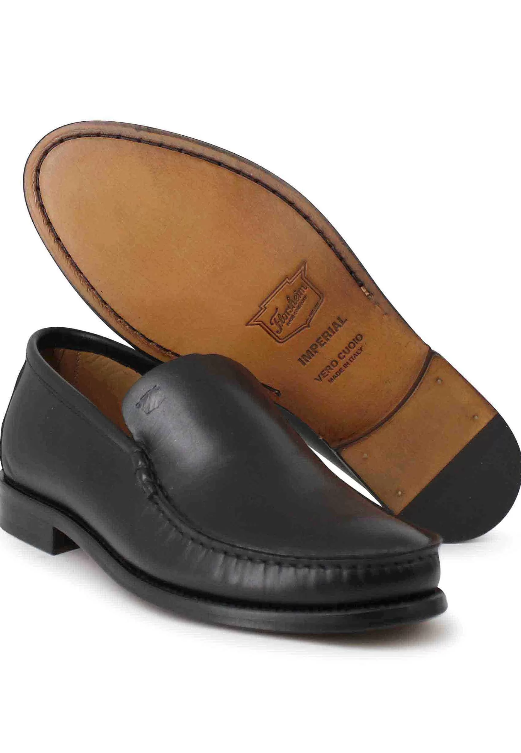 Mocassini Uomo In Pelle Nera Con Patta Liscia E Suola In Cuoio Cucita*Florsheim Cheap