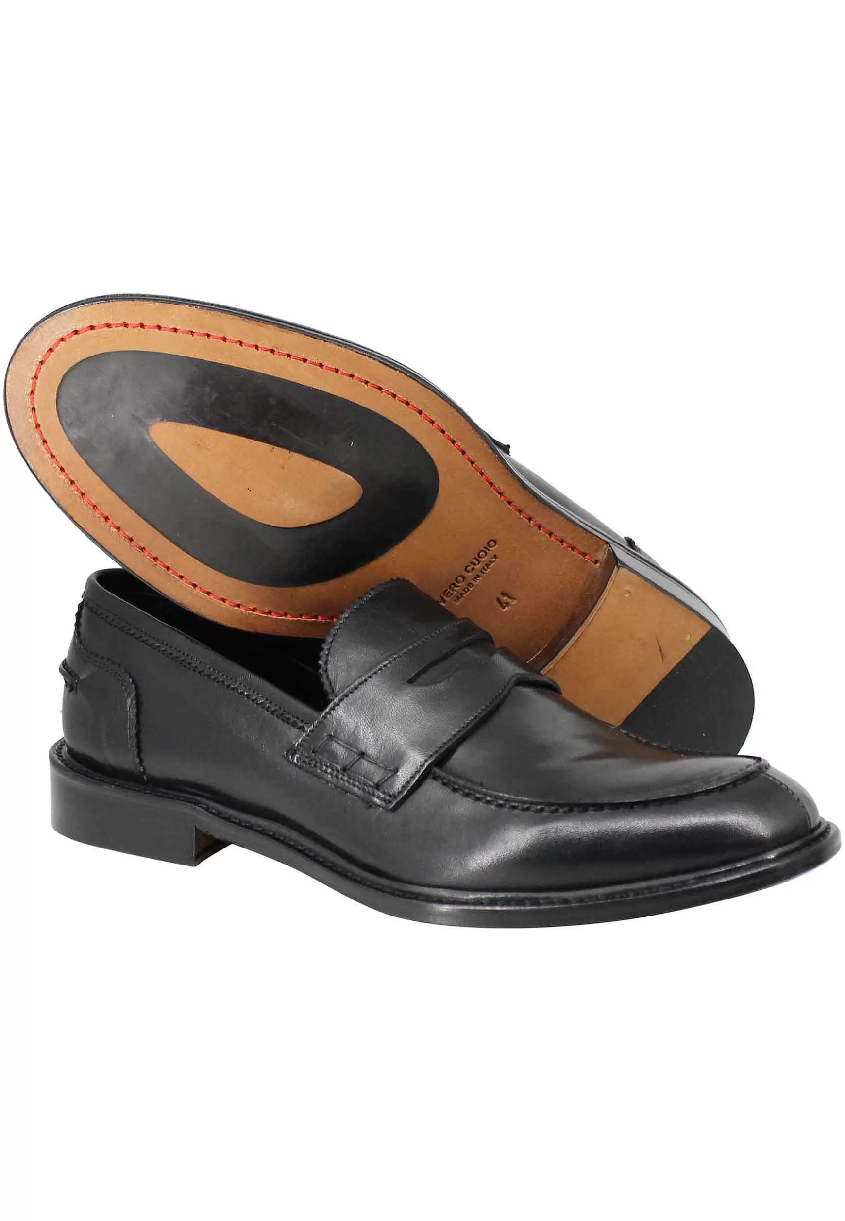 Mocassini Uomo In Pelle Nera Con Suola In Cuoio Cucita** Store