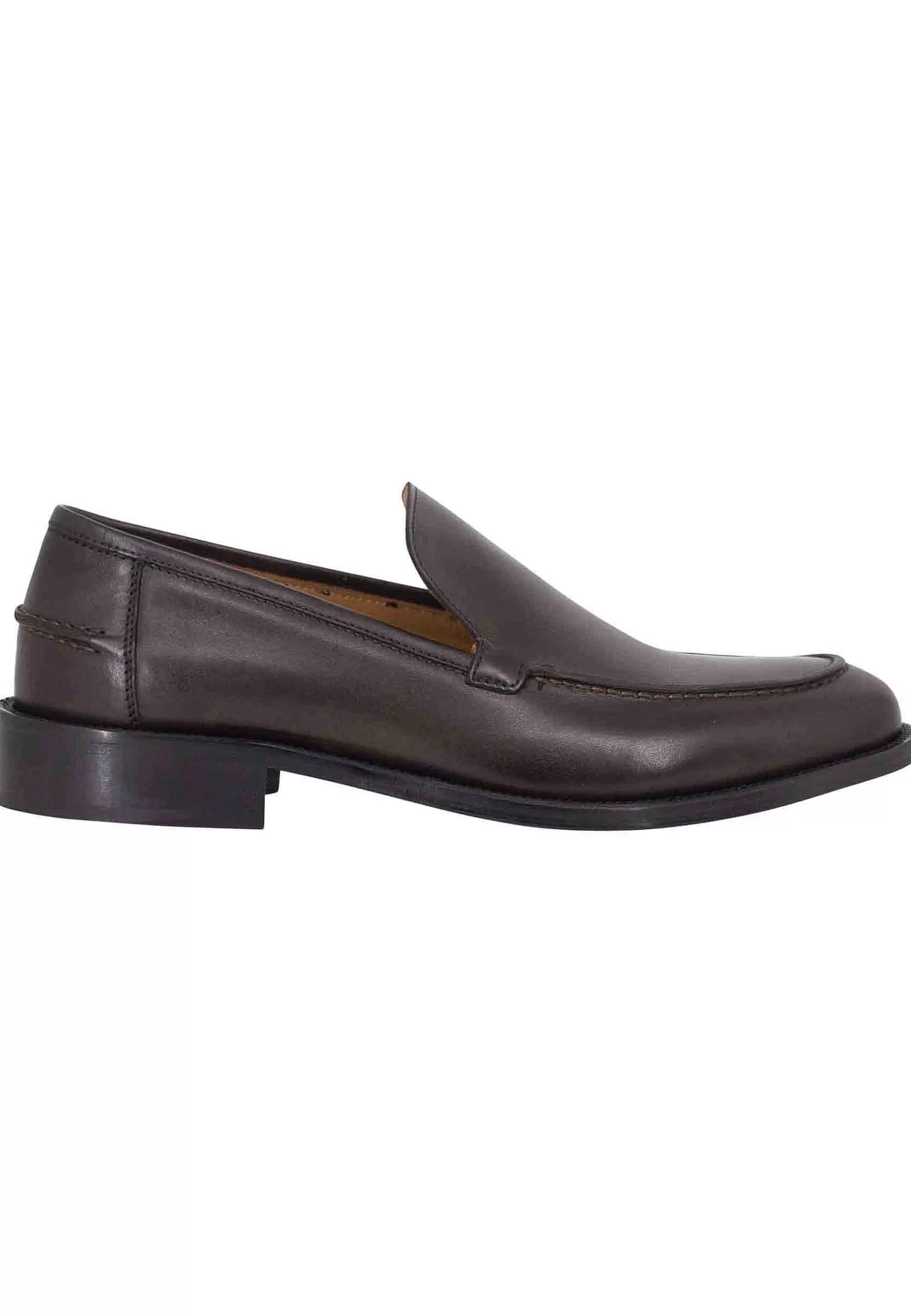 Mocassini Uomo In Pelle Opaca Testa Di Moro Con Suola In Cuoio Cucita*Rogal Best Sale
