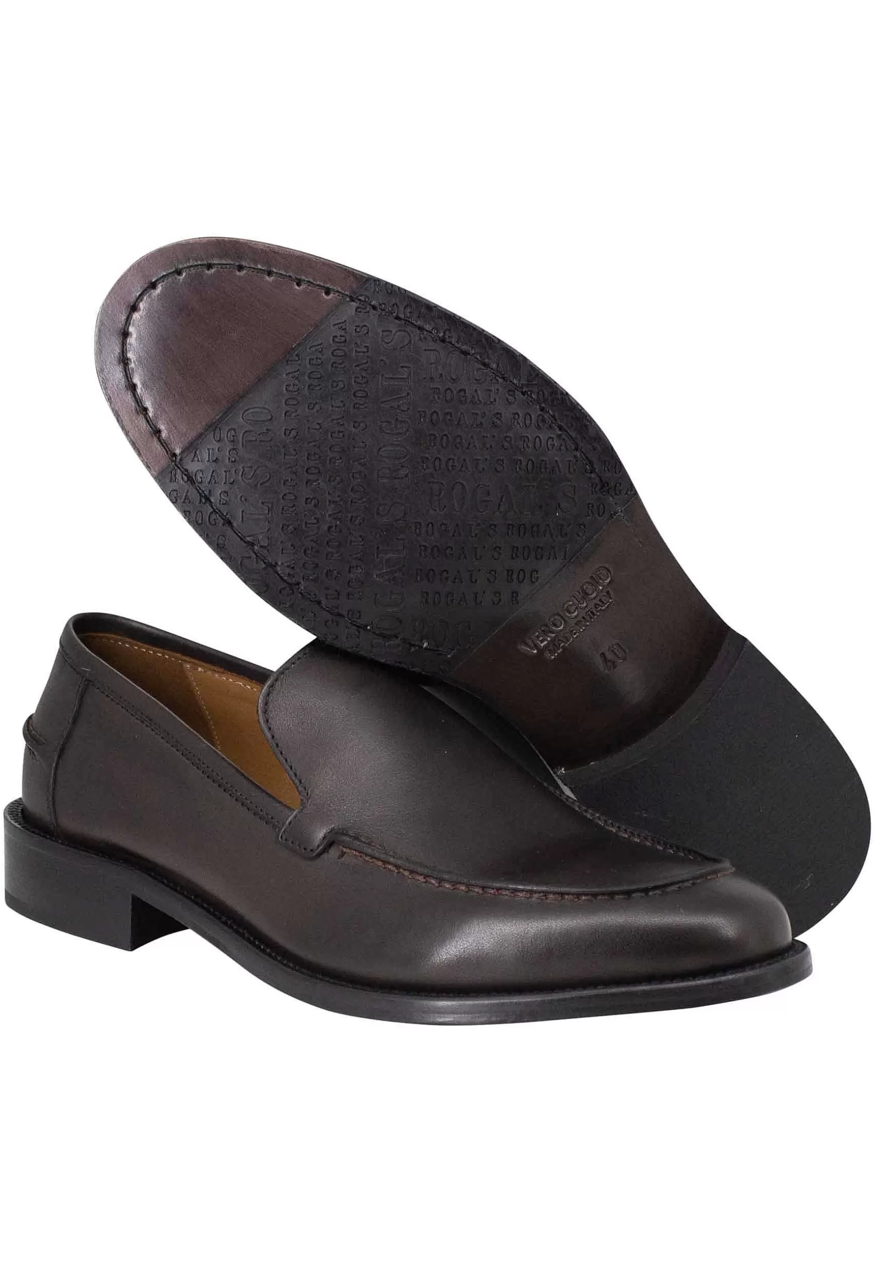 Mocassini Uomo In Pelle Opaca Testa Di Moro Con Suola In Cuoio Cucita*Rogal Best Sale