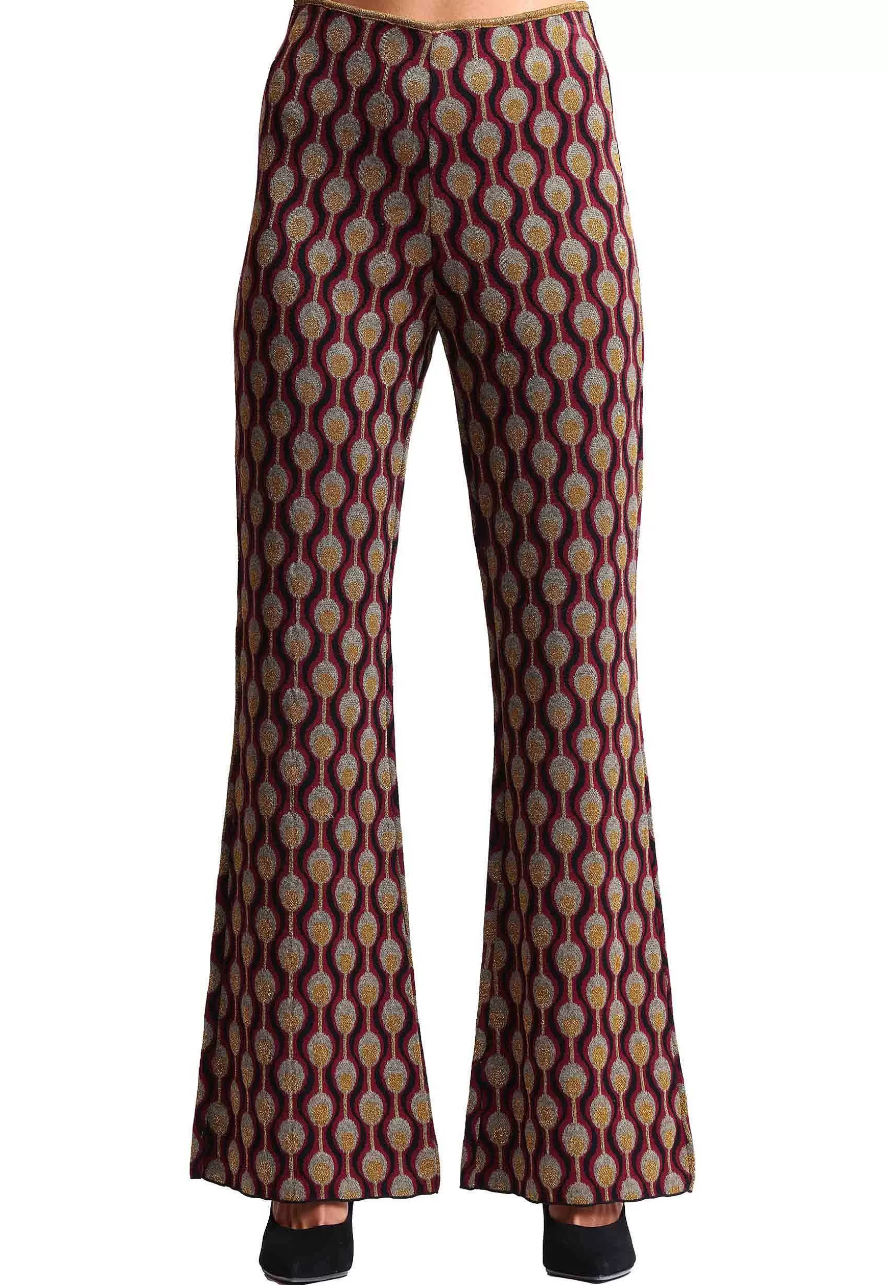 Pantaloni Donna Comfort In Tessuto Jacquard Elasticizzato Bordeaux*Maliparmi Cheap