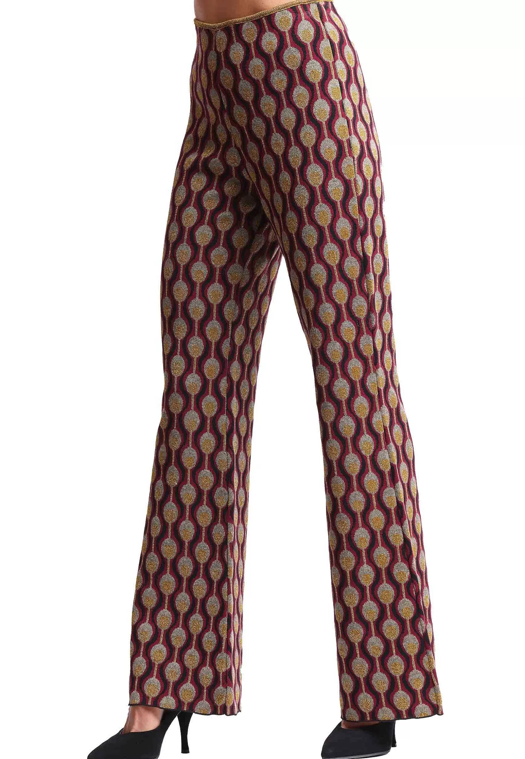 Pantaloni Donna Comfort In Tessuto Jacquard Elasticizzato Bordeaux*Maliparmi Cheap