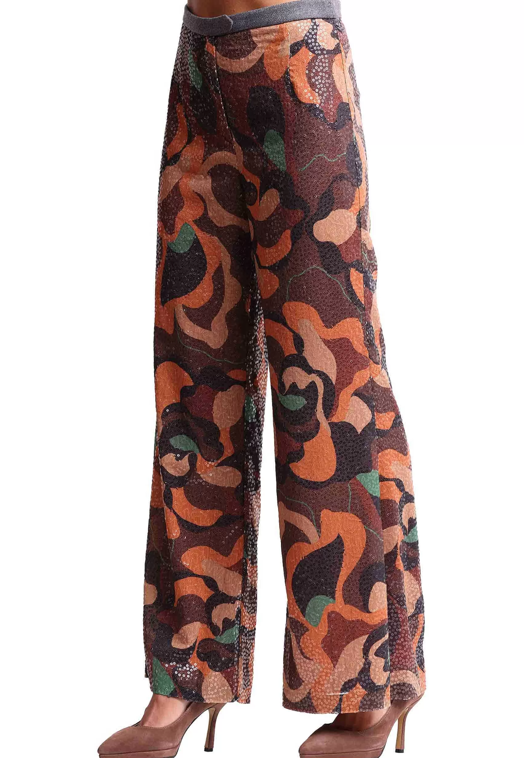 Pantaloni Donna Craved In Tessuto Con Paillettes Arancio Multicolor*Maliparmi New