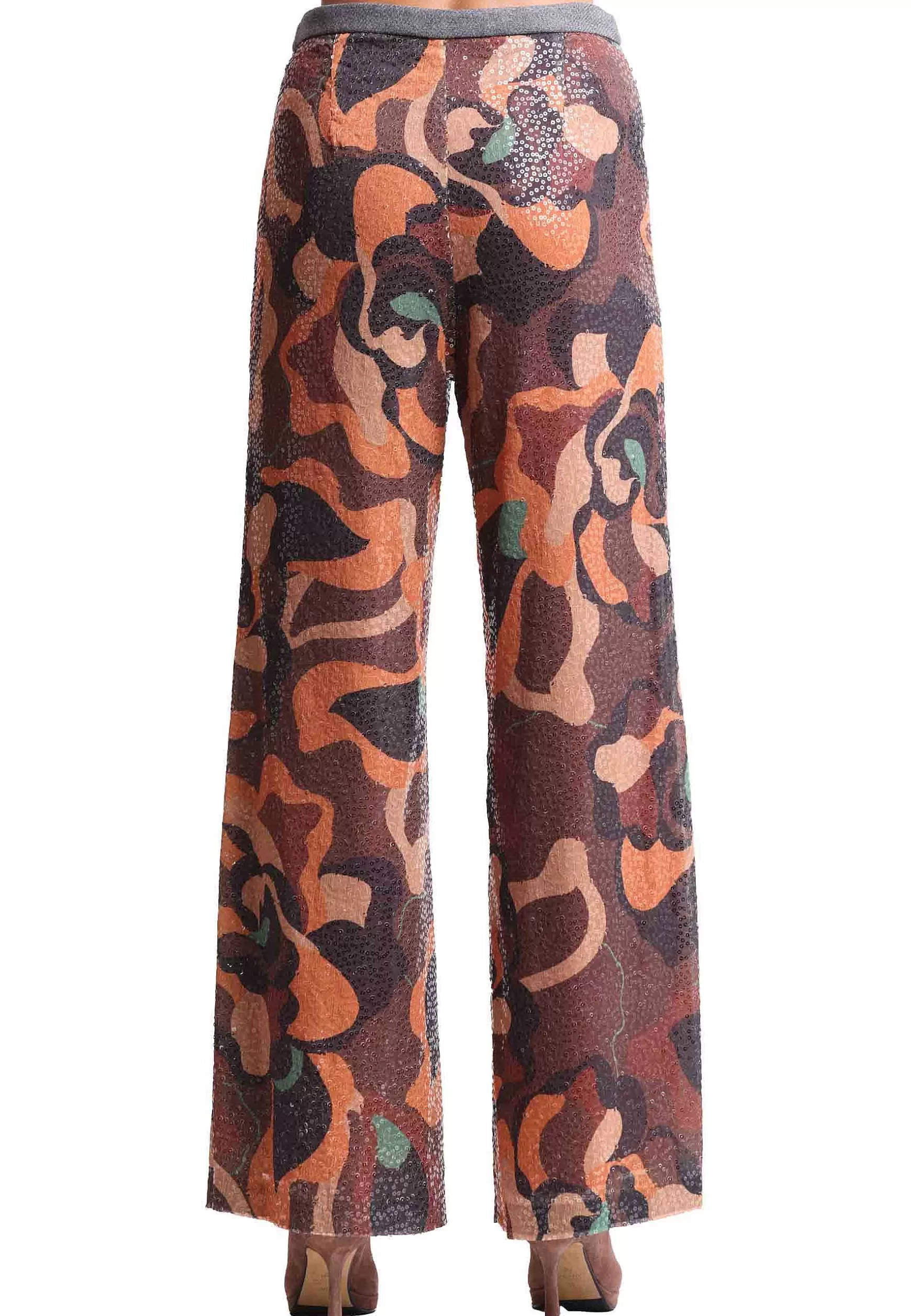 Pantaloni Donna Craved In Tessuto Con Paillettes Arancio Multicolor*Maliparmi New