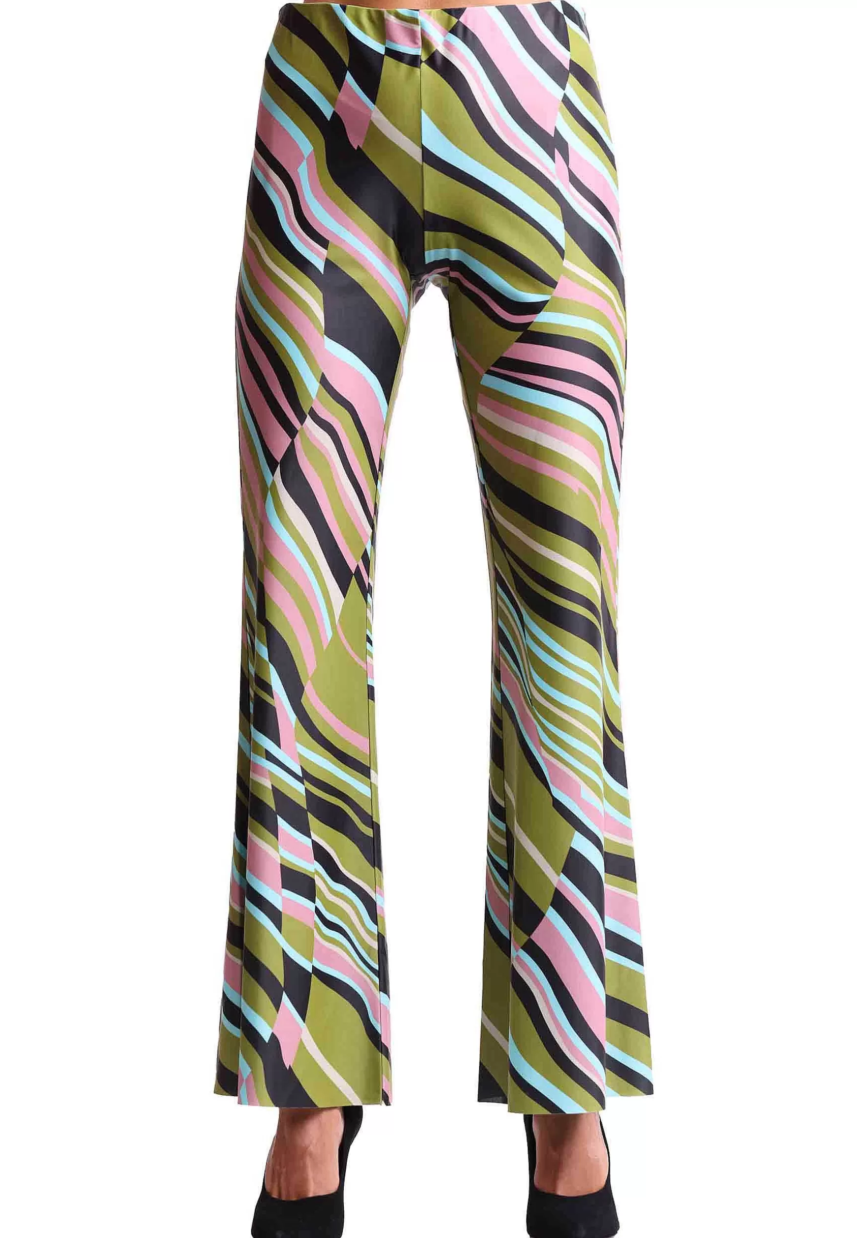 Pantaloni Donna Lyrical Stripes In Tessuto Verde E Rosa A Righe*Maliparmi Cheap