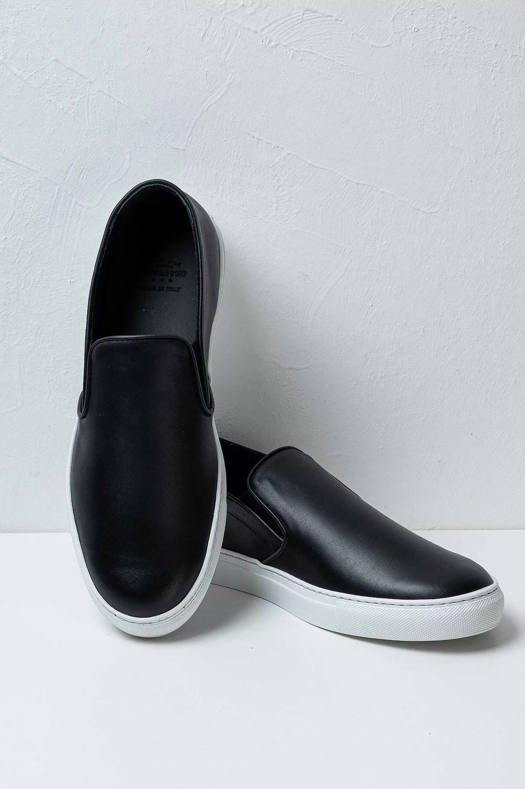 'Oro Sneakers Foro Italico Slip On In Pelle Black Men's Promo*Pantofola d Outlet