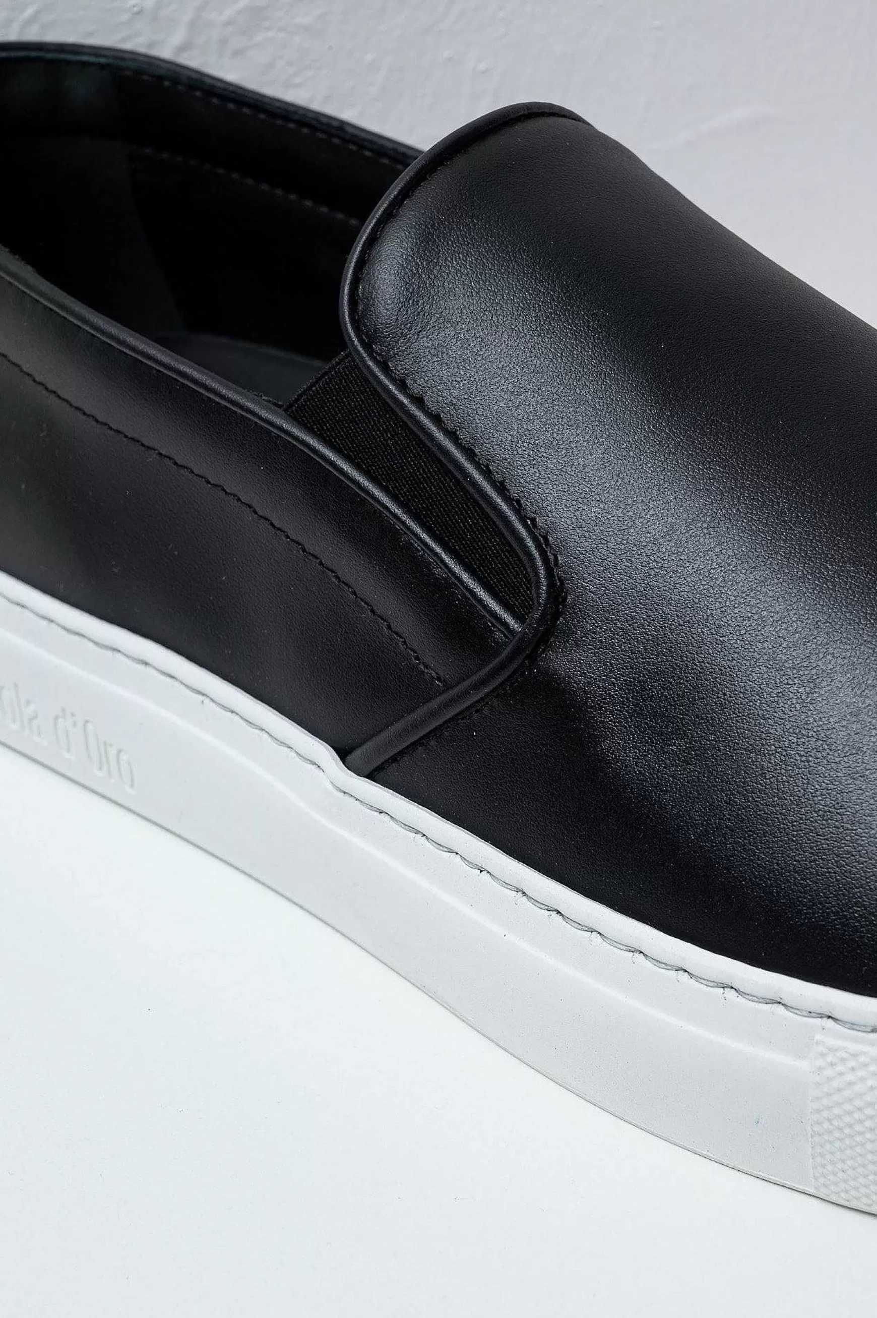 'Oro Sneakers Foro Italico Slip On In Pelle Black Men's Promo*Pantofola d Outlet