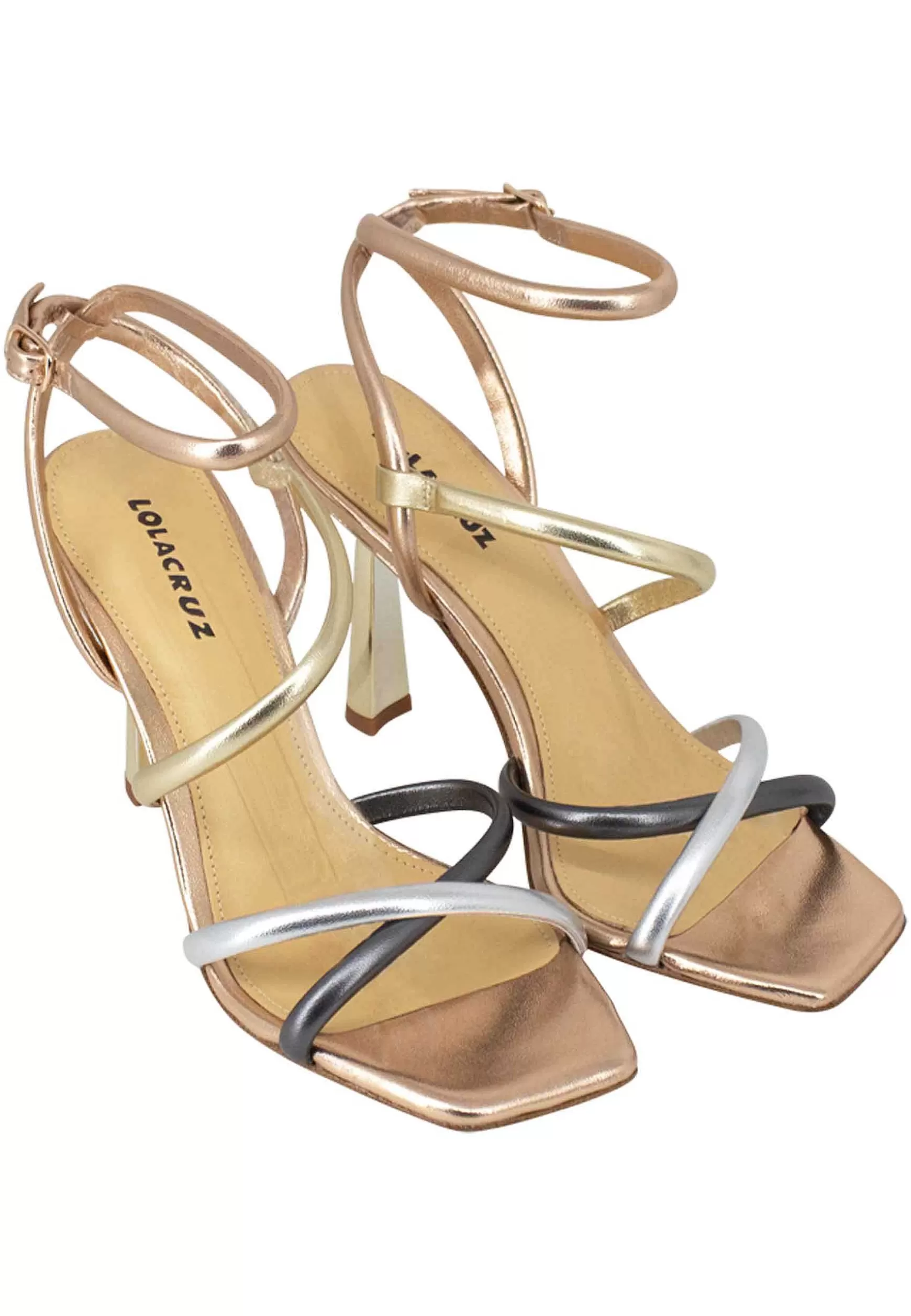Piemonte Sandali Donna In Pelle Laminata Rame Con Tacco Alto E Punta Quadra*Lola Cruz Discount