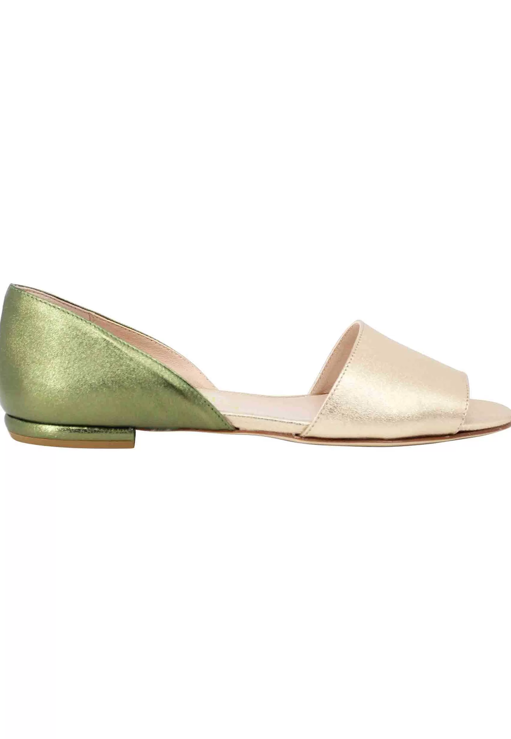 Sandali Bassi Donna Bicolore In Pelle Oro E Verde** Store