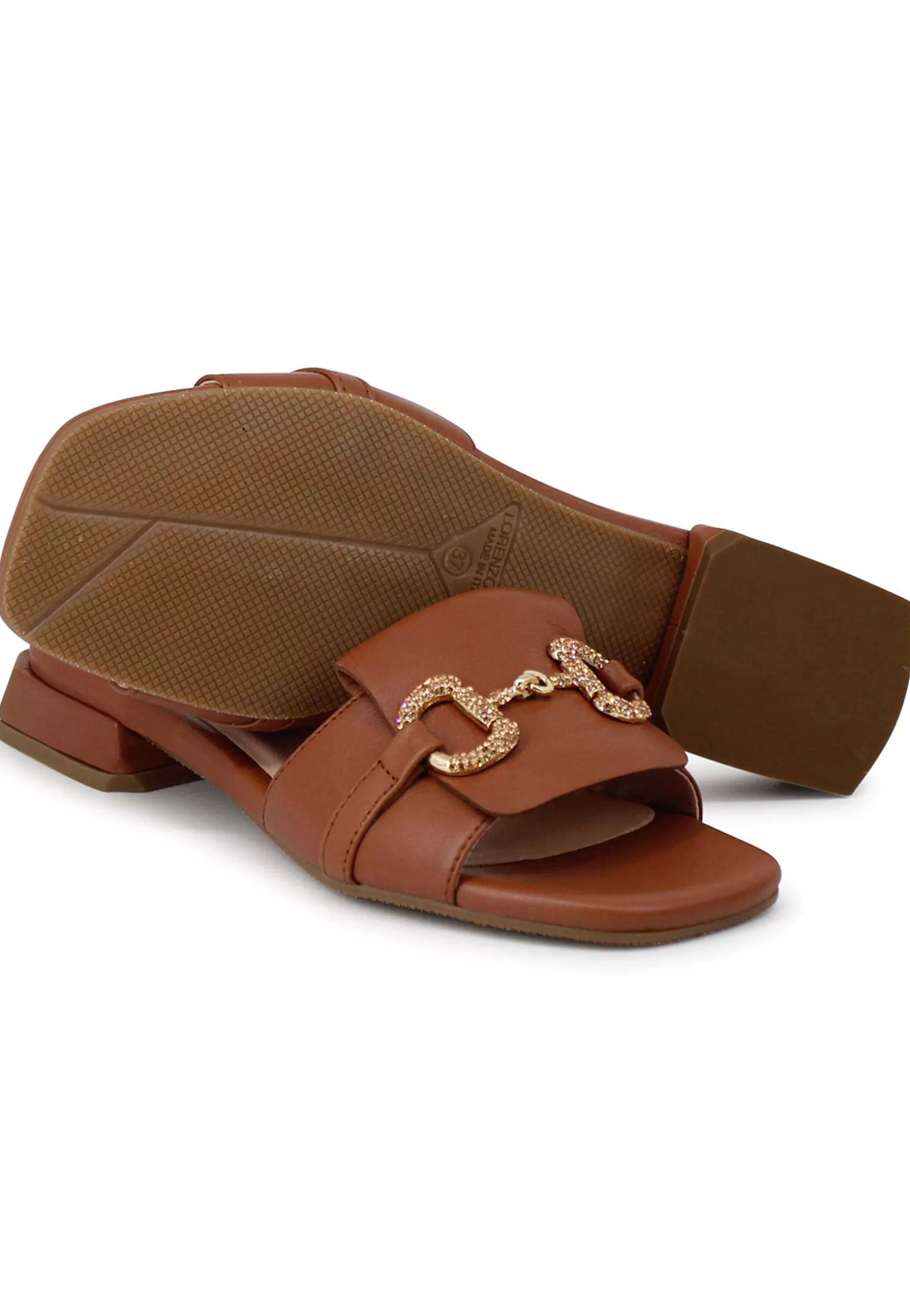Sandali Bassi Donna In Pelle Cuoio Con Morsetto Gioiello*Lorenzo Mari Flash Sale
