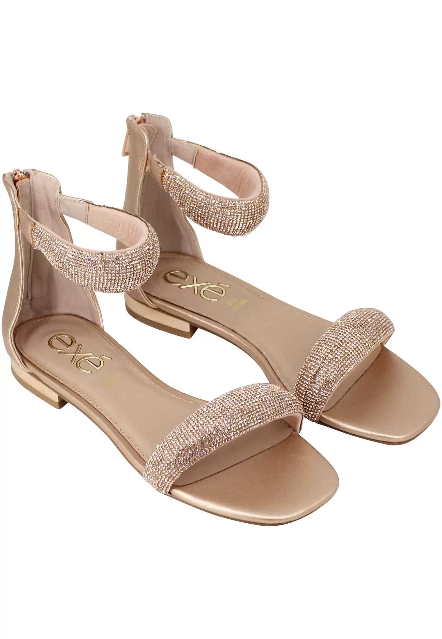 Sandali Bassi Donna In Strass Rosa Con Tacco Basso E Cinturino Alla Caviglia*Exe Shop