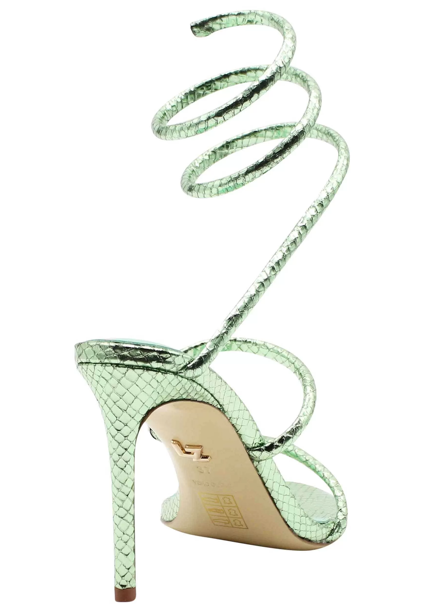Sandali Donna Bardolino In Pelle Laminata Verde Con Strass E Cavigliera A Serpente Con Tacco Alto*Lola Cruz Online