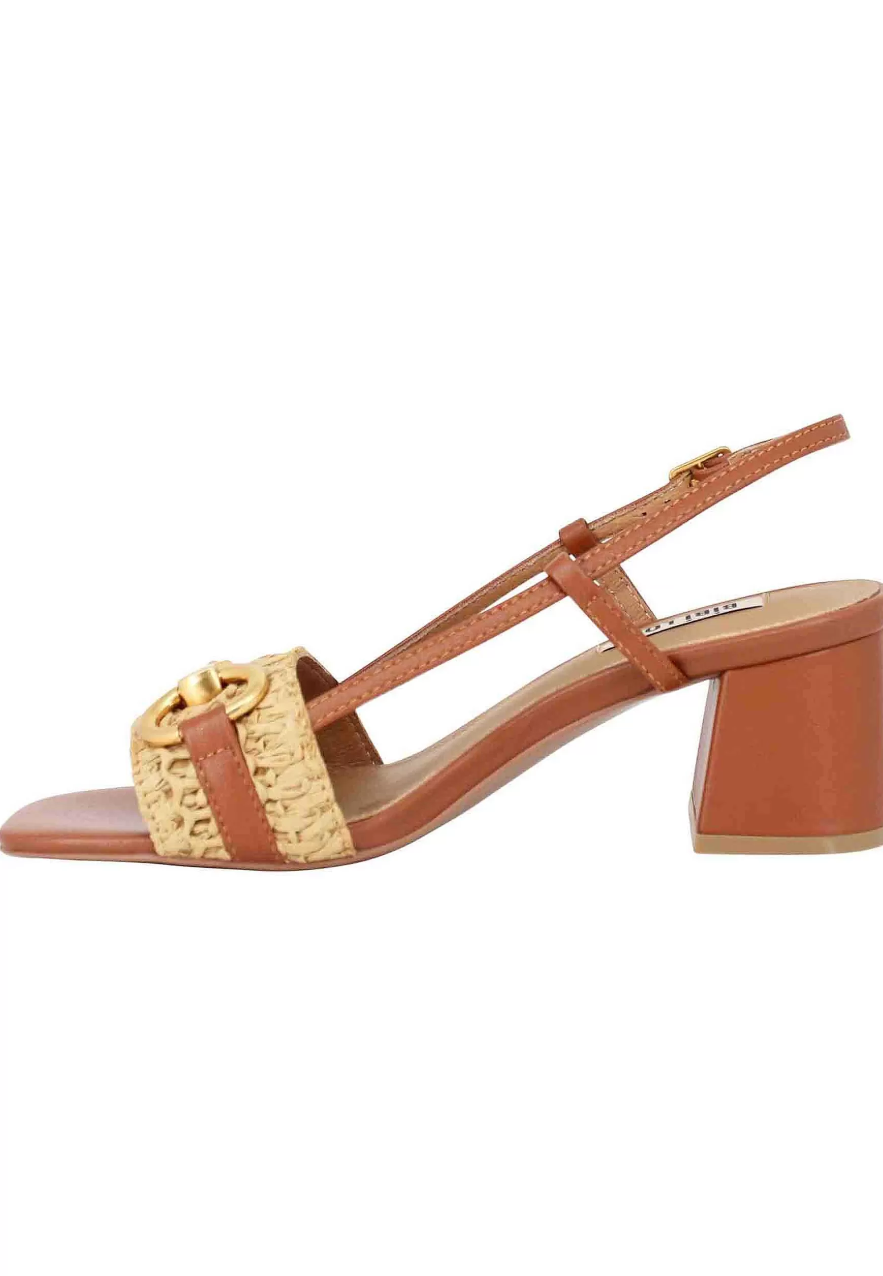 Sandali Donna Connie Slingback In Pelle E Tessuto Cuoio Con Morsetto Oro E Tacco Alto*Bibi Lou Clearance
