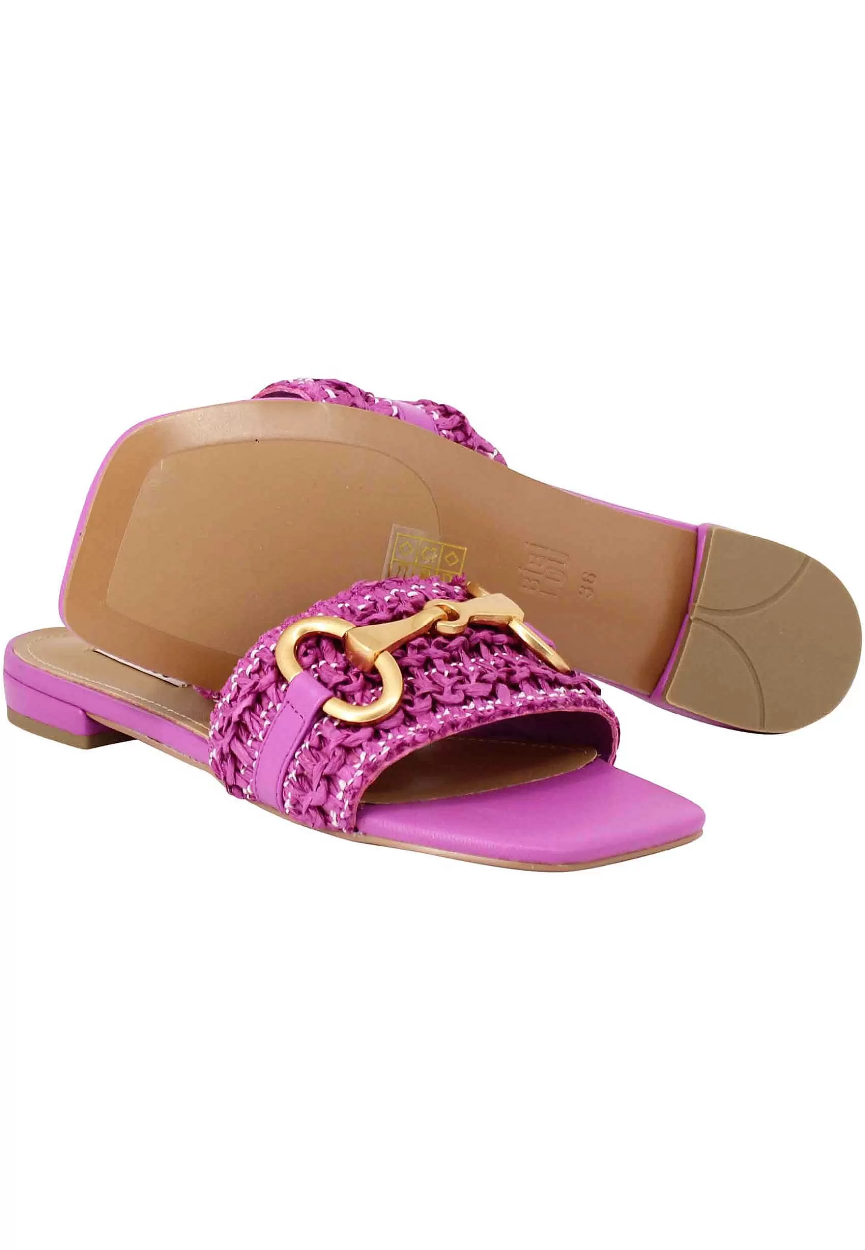 Sandali Donna Edna In Pelle Viola Con Morsetto E Tacco Basso*Bibi Lou Shop