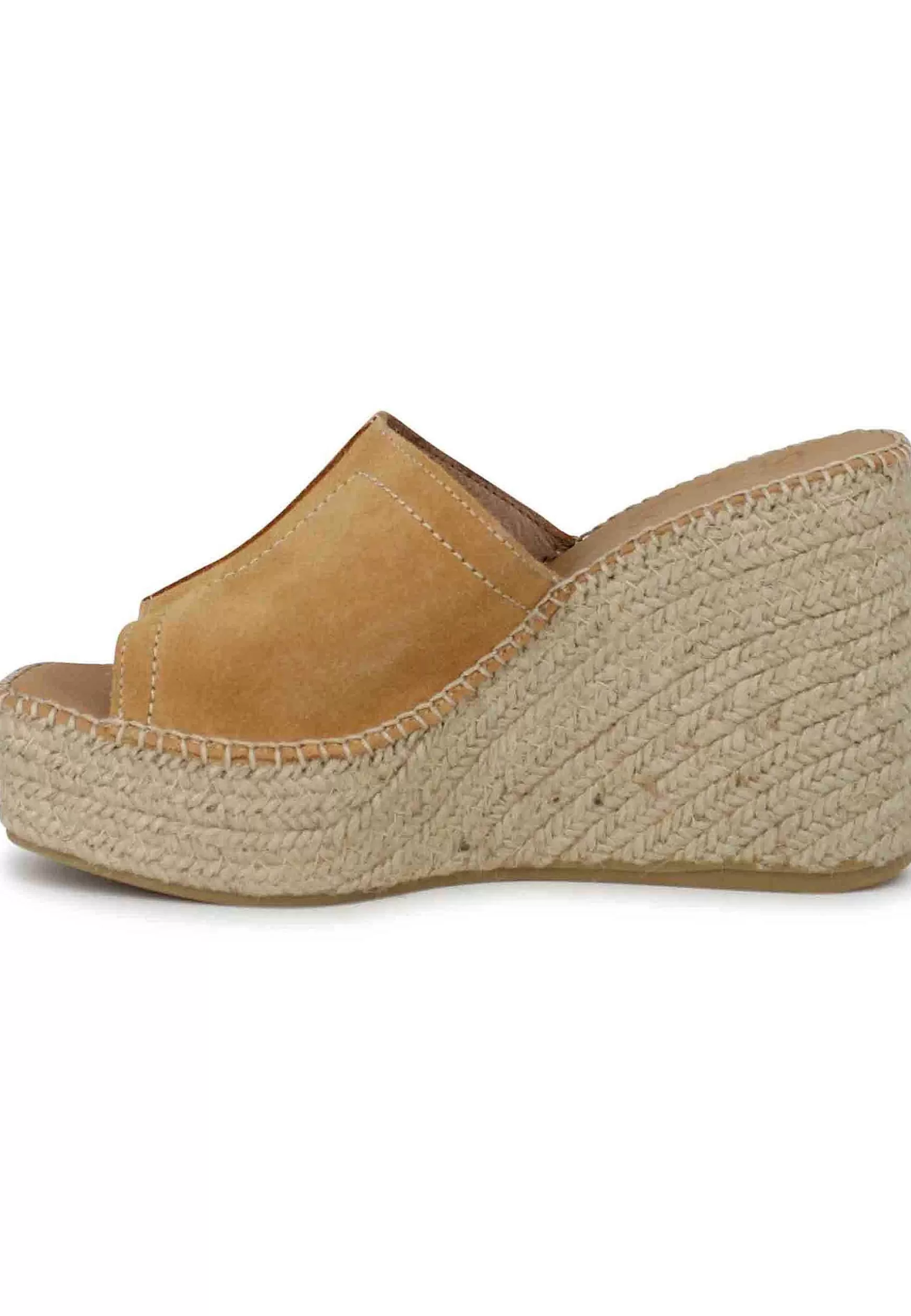 Sandali Donna Espadrillas In Camoscio Cuoio Con Zeppa Alta In Corda*Suyute Outlet