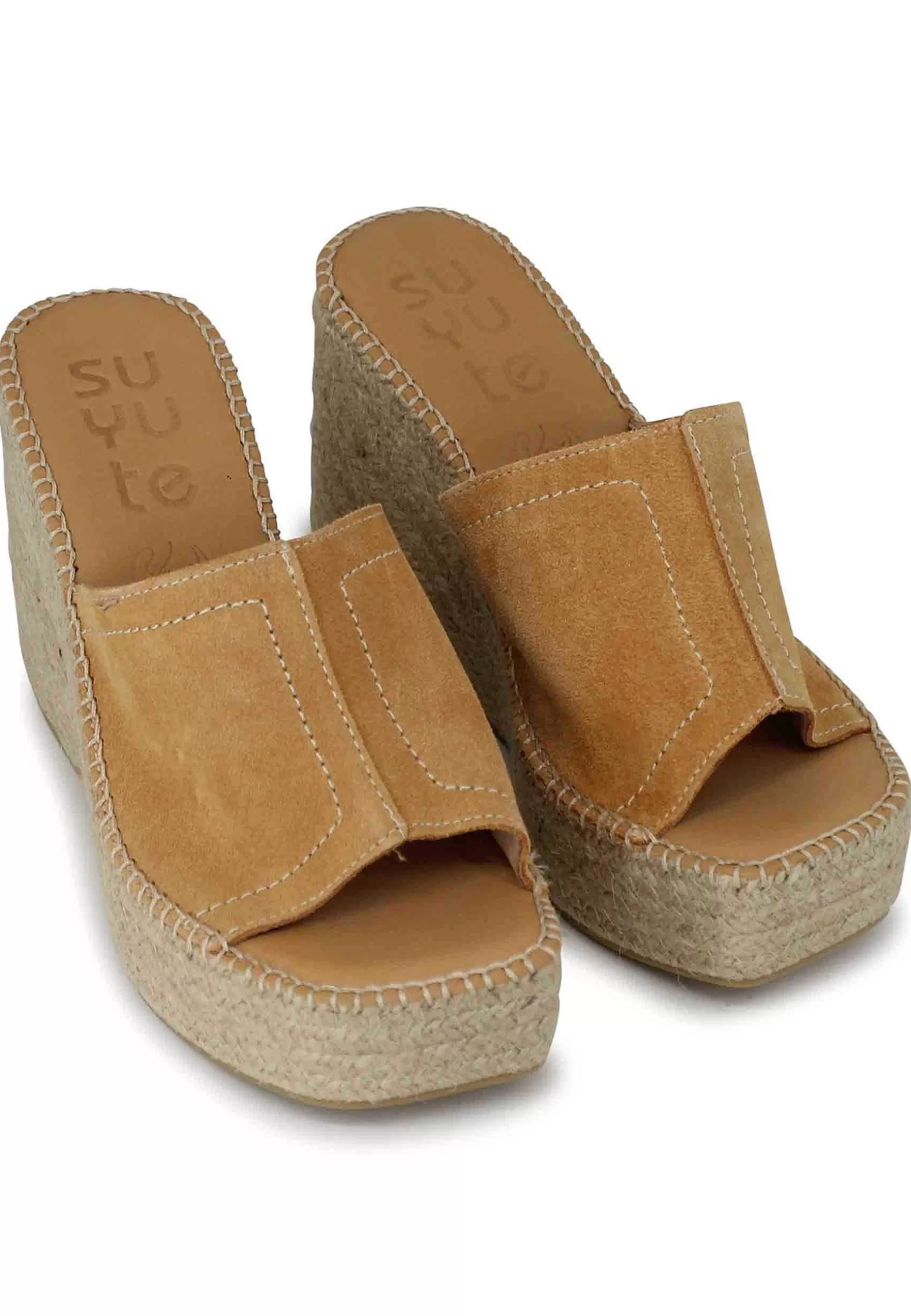 Sandali Donna Espadrillas In Camoscio Cuoio Con Zeppa Alta In Corda*Suyute Outlet