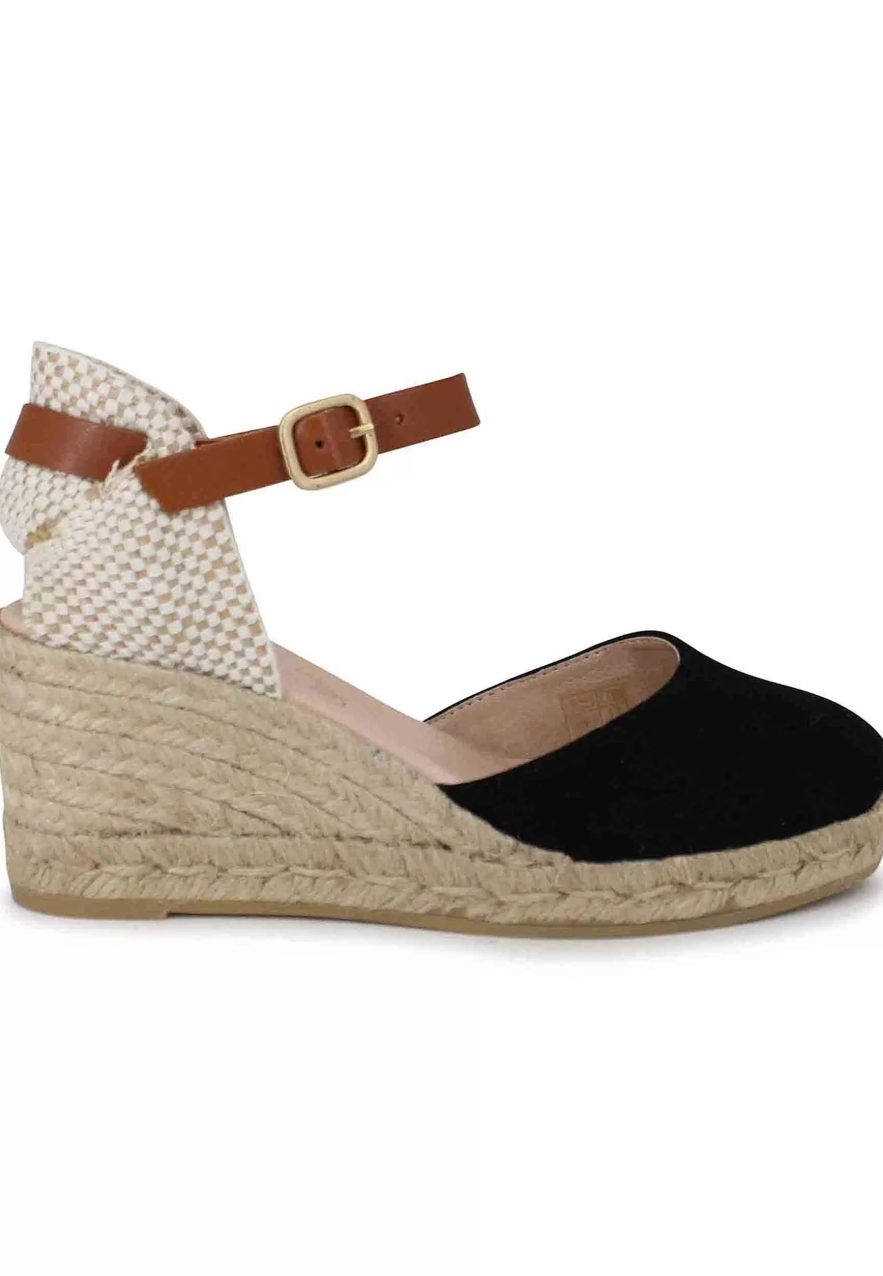Sandali Donna Espadrillas In Camoscio Nero Con Cinturino Alla Caviglia*Suyute Store