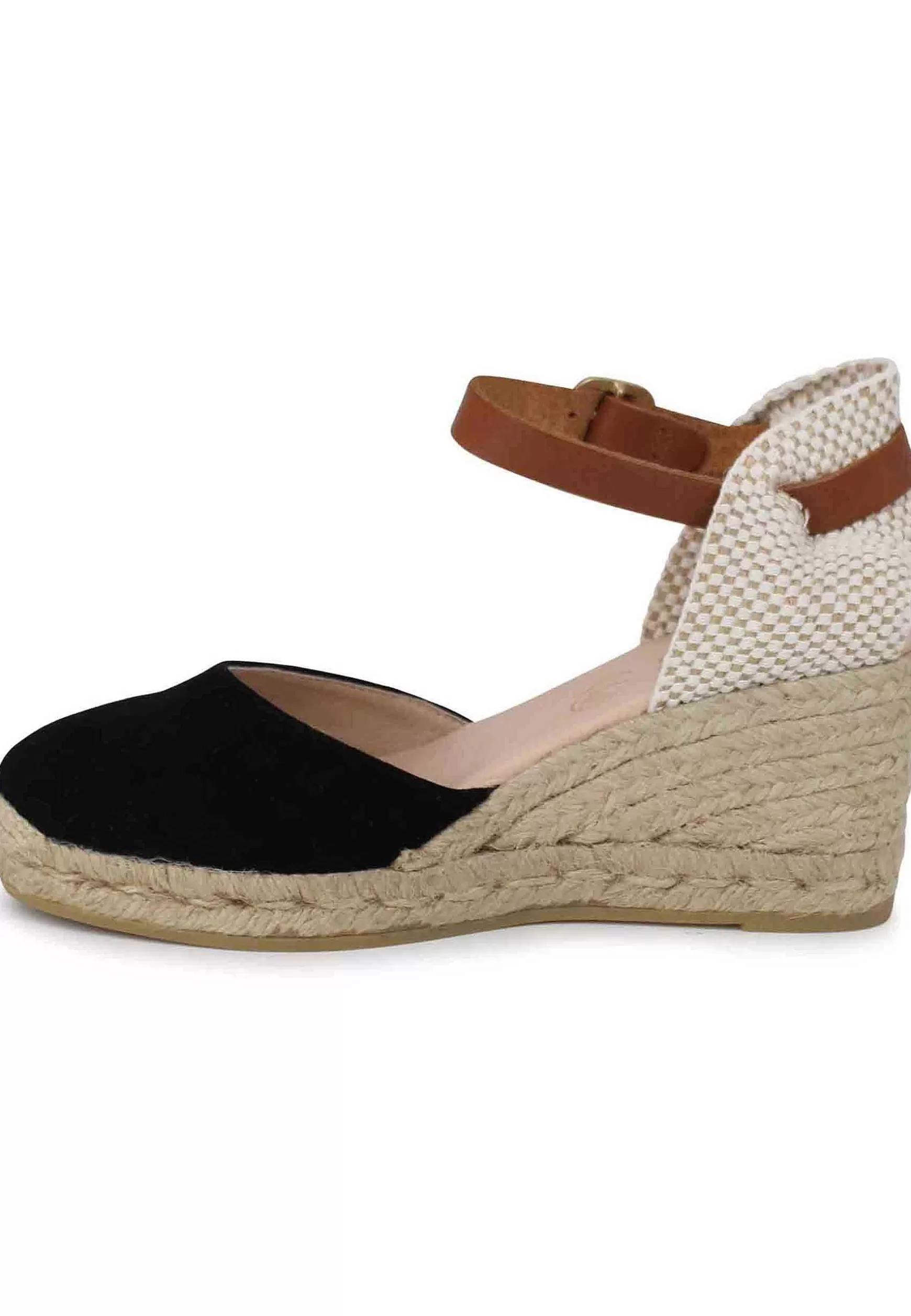 Sandali Donna Espadrillas In Camoscio Nero Con Cinturino Alla Caviglia*Suyute Store