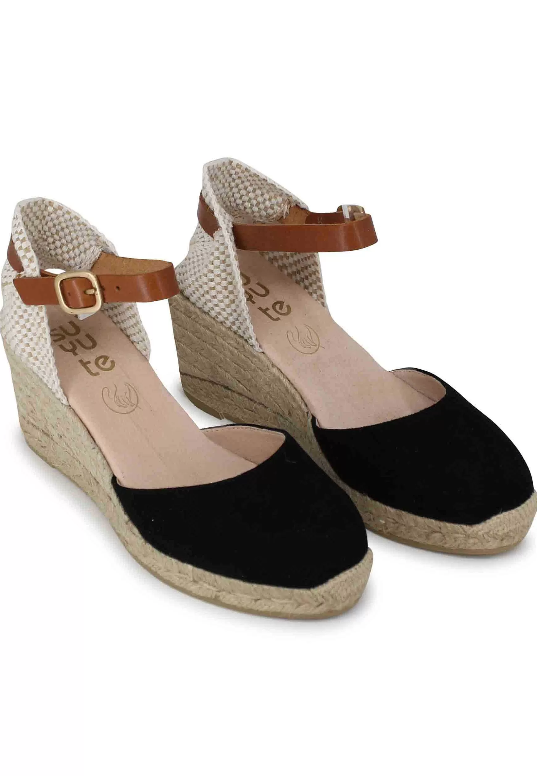 Sandali Donna Espadrillas In Camoscio Nero Con Cinturino Alla Caviglia*Suyute Store